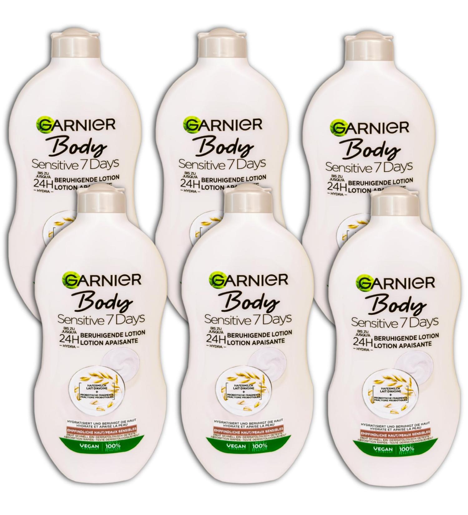 Garnier Lot de 6 lotions pour le corps Sensitive au lait d'avoine 24H apaisant pour peaux sensibles 6 x 400 ml