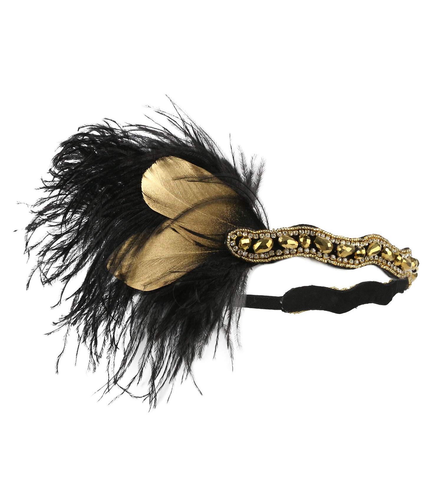 1920s Flapper Headband Vintage Feathers Fascinator Artificial Crystal Tiara Fancy Dress Headwear Wavy Shaped Headband Novelty Hair Jewellery Halloween Easter Headwear for Women Black - Buy Online on GoSupps.com