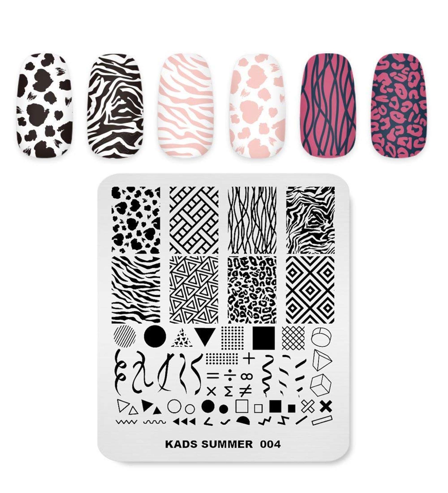 Summer Nail Stamping Plate - Geometry, Leopard, Zebra Patterns | Alexnailart Stencil for DIY Manicure Designs (SU004) - Buy Online on GoSupps.com