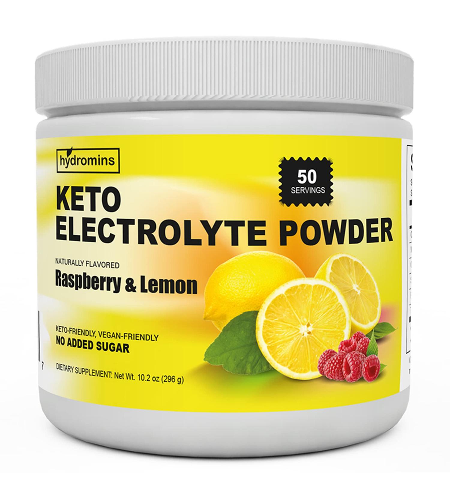 Hydromins Keto Electrolyte Powder - Raspberry Lemon Flavor - 50 Servings | Hydration Drink Mix for Energy, Leg Cramp Relief - Vegan & Keto Friendly - No Sugar - Buy Online on GoSupps.com