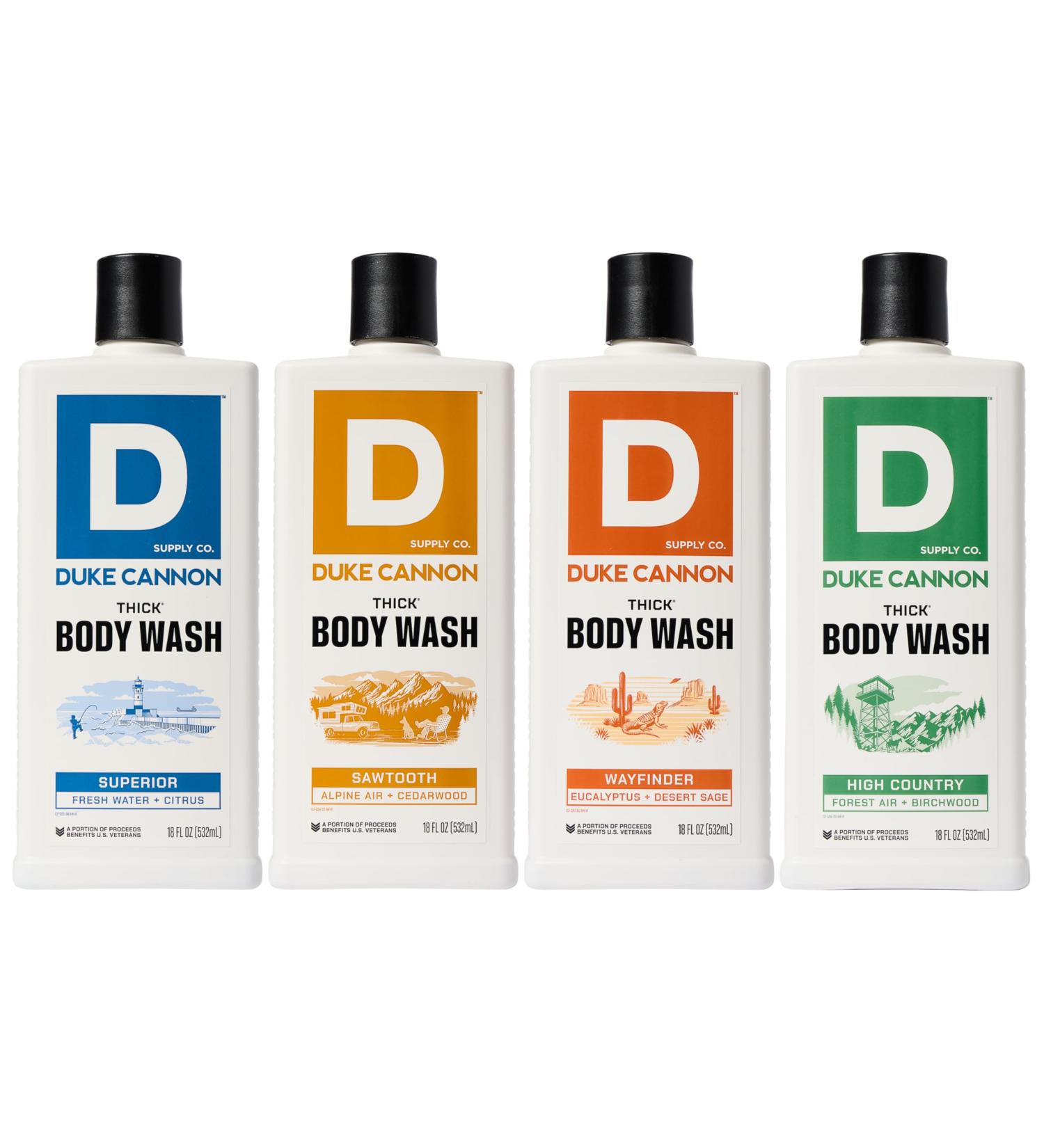 Duke Cannon Supply Co. THICK High-Viscosity Body Wash for Men the Scent Seeker Variety 4 Pack - Premium Ingredients Plant-Based Thickeners Superior Lather Natural Exfoliate 17.5 Fl Oz (4 Pack) Superior Sawtooth Wayfinde  - Buy Online on GoSupps.com
