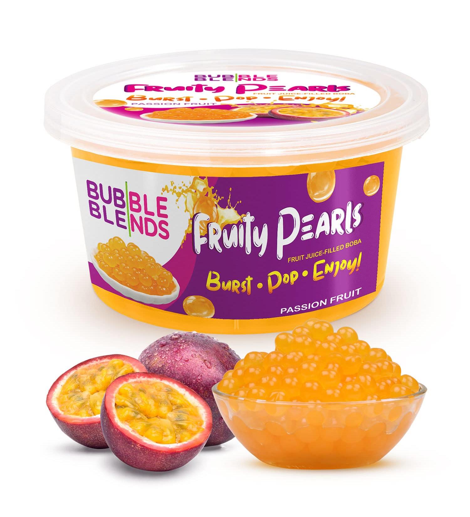 Passion Fruit Popping Boba (450g) for Bubble Tea - Fat-Free Fruit Juice-Filled Boba Pearls (Pack of 1) - Buy Online on GoSupps.com