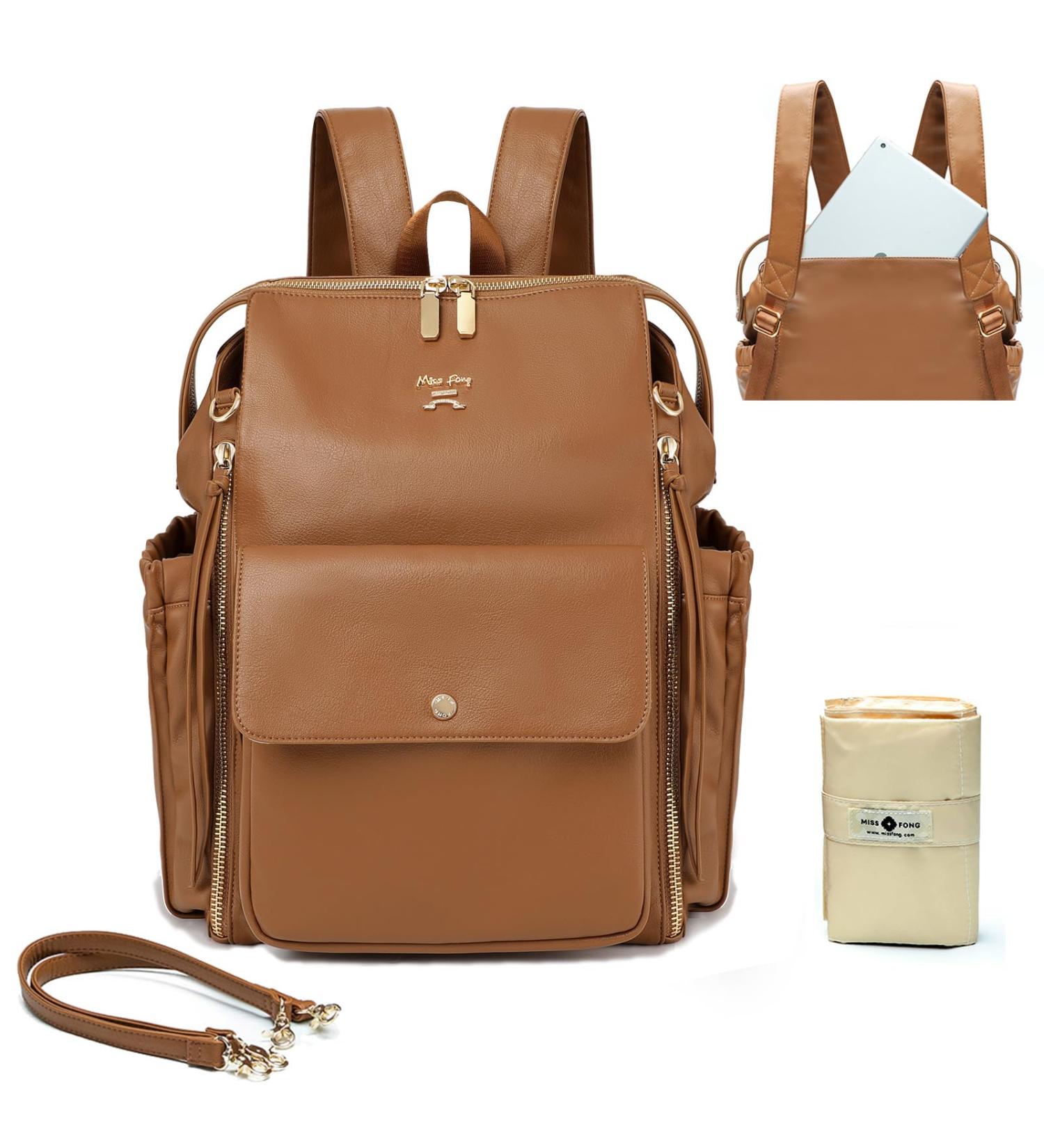 Buy MISS FONG Diaper Bag - Stylish Changing Backpack for Moms with Changing Mat - Nappy Bag for On-The-Go - Brown - Buy Online on GoSupps.com