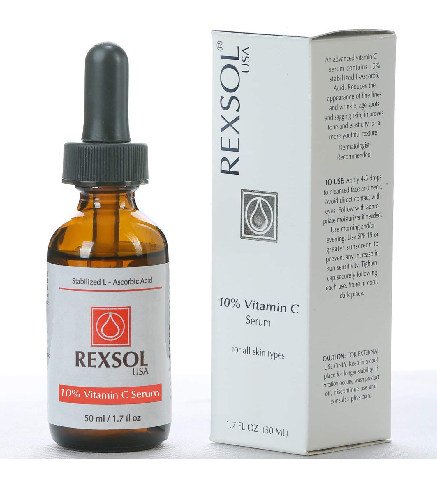 REXSOL 10% Vitamin C Serum - Anti-Wrinkle & Firming | With Hyaluronic Acid Chamomile & Grape Seed Extract | Prevent Photo-Aging & Antioxidant Protection | 50ml - Buy Online on GoSupps.com