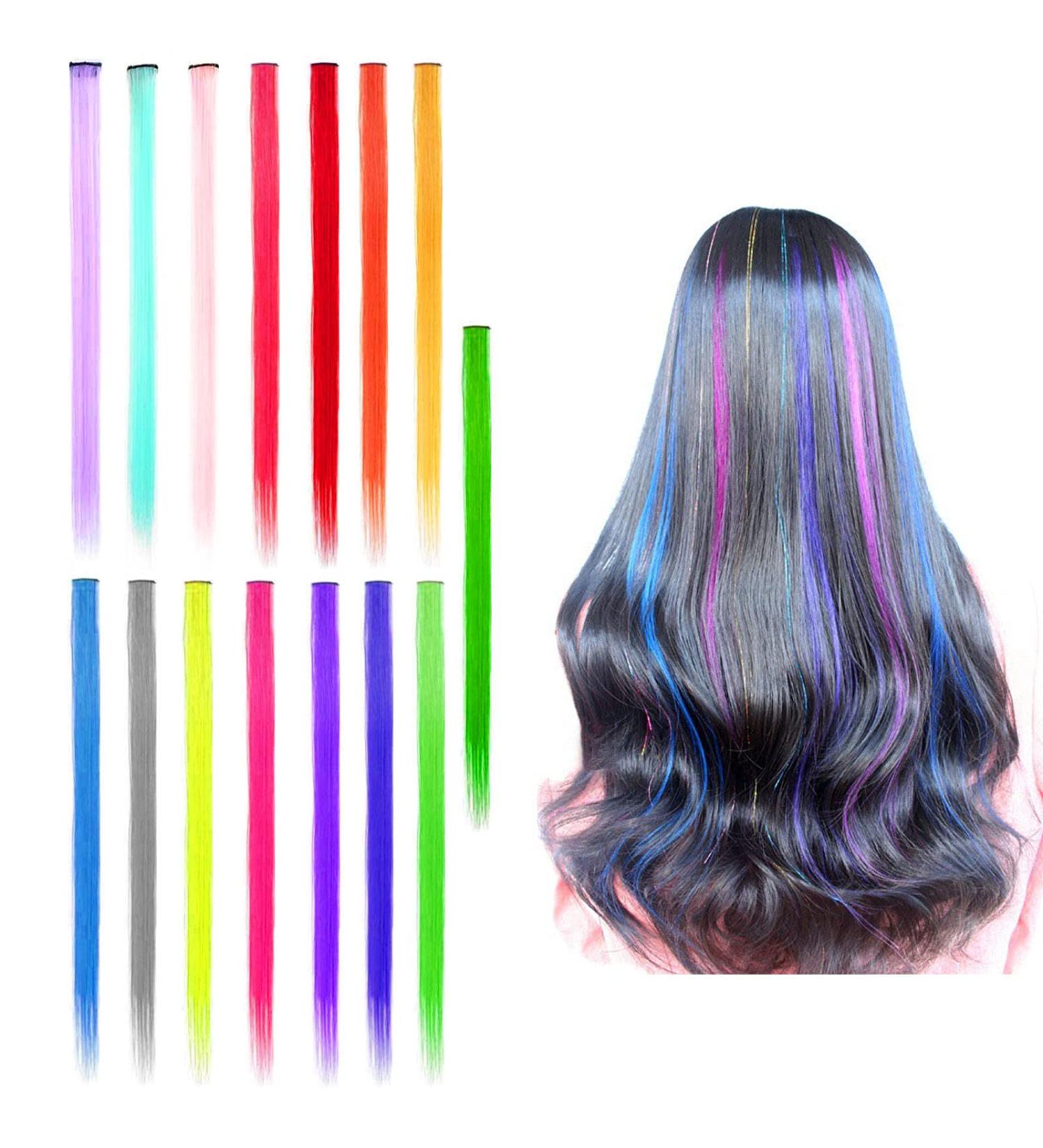 Suaywo 15-Piece 21-Inch Rainbow Clip-In Hair Extensions - Colorful Strands for Women Girls & Kids | Perfect Christmas Gift - Buy Online on GoSupps.com