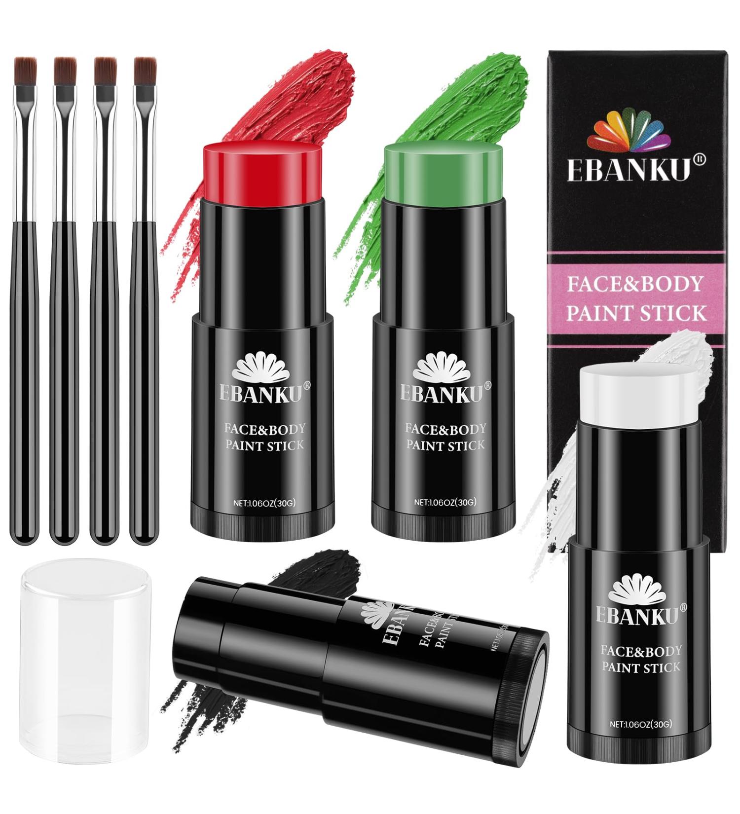 EBANKU Face Body Paint Stick - 4 Colors Oil for Sports Skeleton Joker & Mime Makeup | SFX Cosplay Costume Party Essentials - Buy Online on GoSupps.com