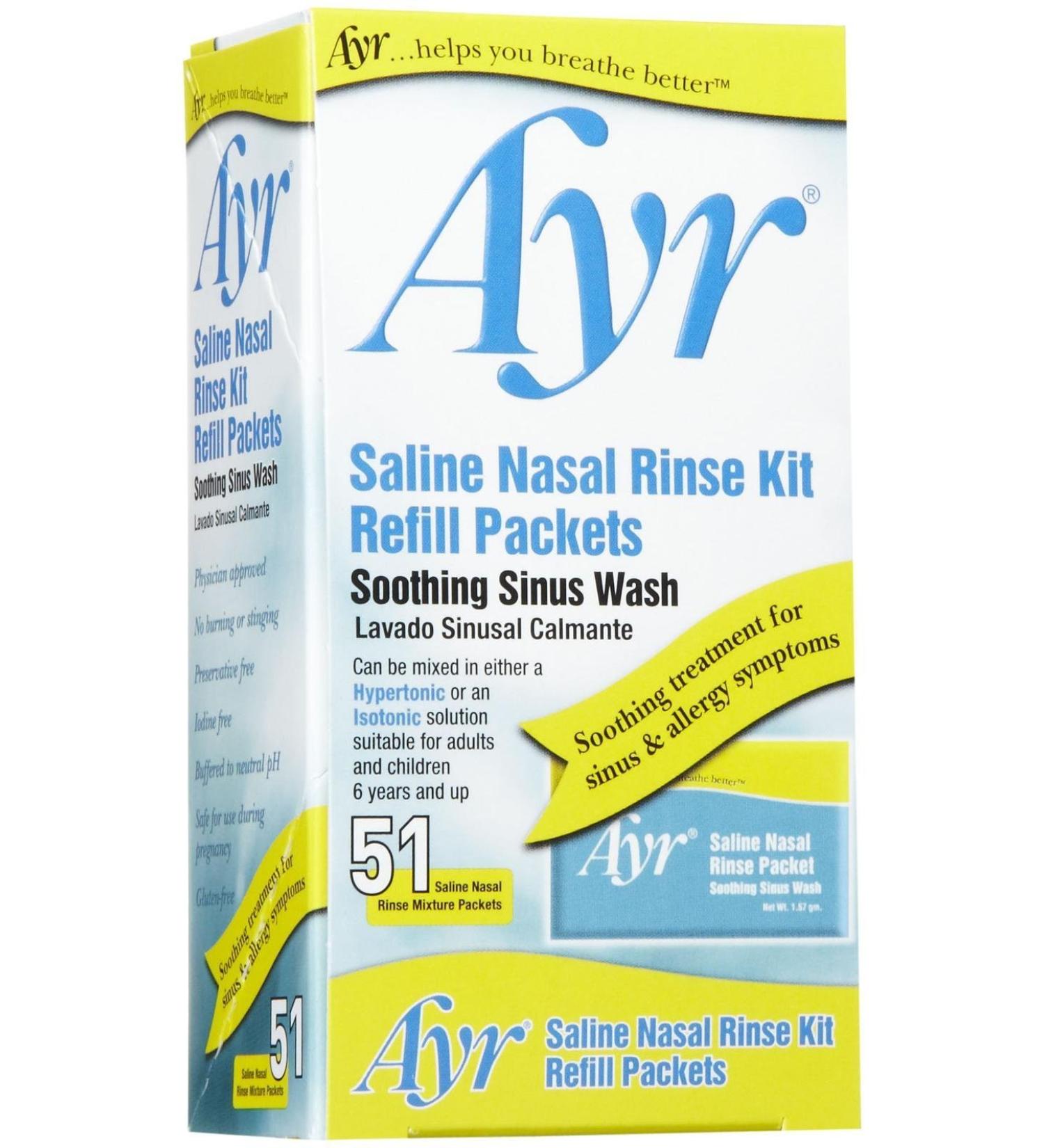 Ayr Saline Nasal Rinse Kit- Soothing Sinus Wash 51 ct