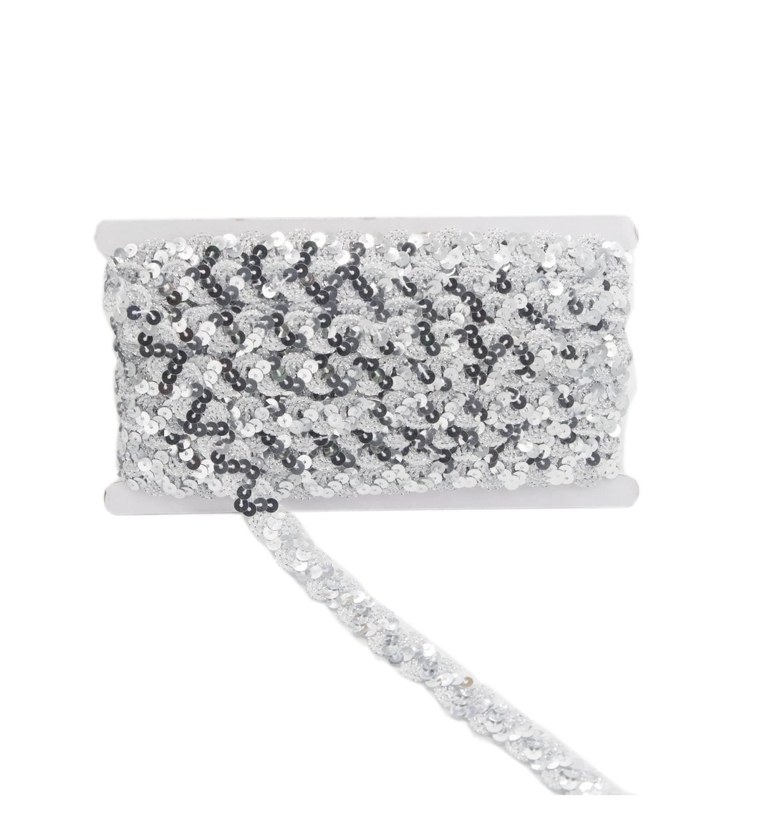 12 Yards Silver Sequin Trim Flat Glitter Braid Lace for DIY Crafts | Sewing Accessories for Costumes, Dresses, Hats, Bags - Buy Online on GoSupps.com