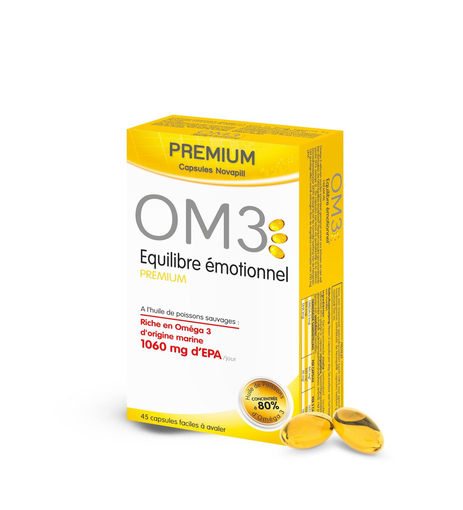 OM3 - Emotional Balance Premium Formula - Fish oil concentrated with 80% Omega-3 - Patented Capsule - 45 capsules - Buy Online on GoSupps.com