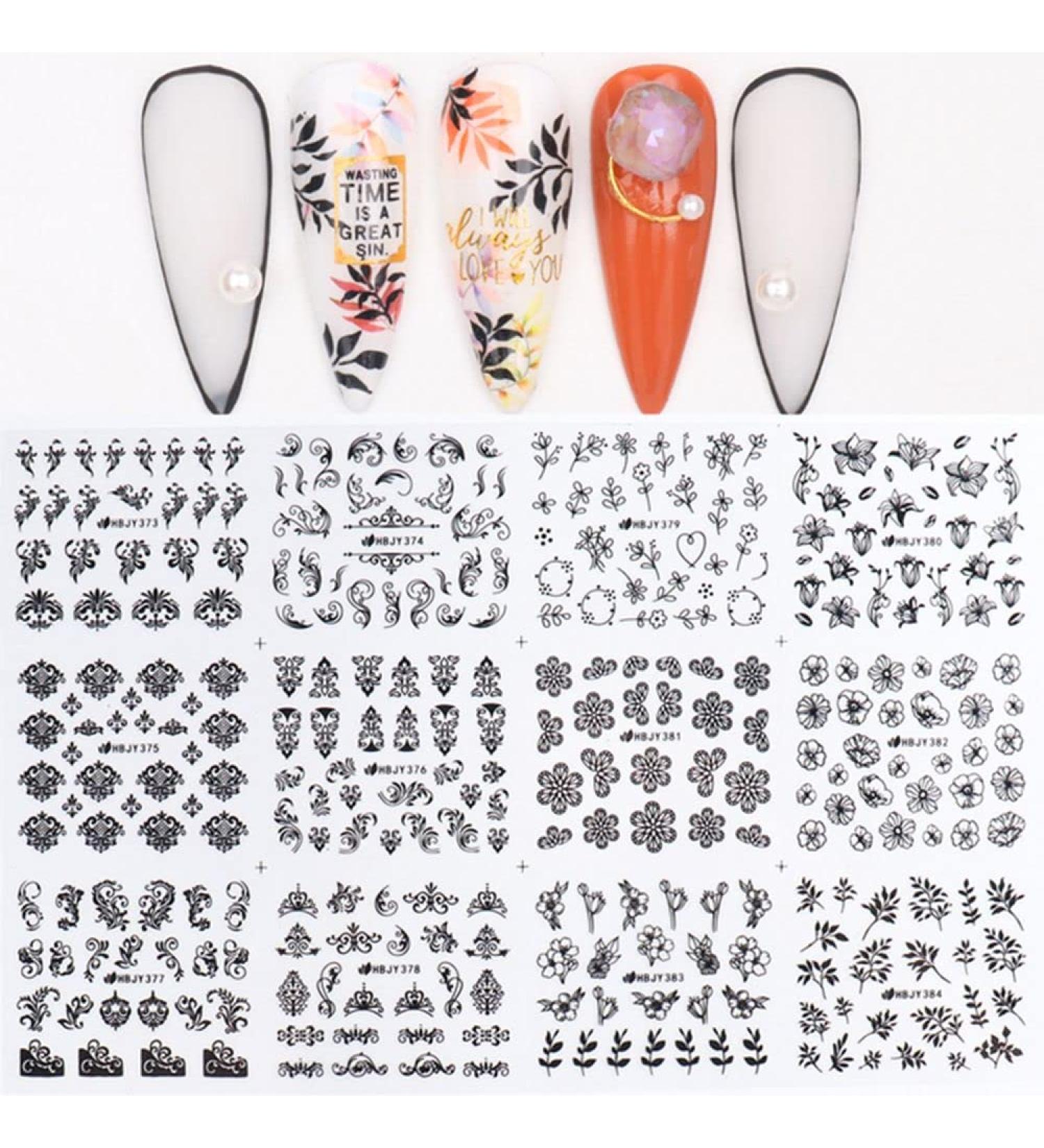 12design/sheet Nail Art Decor Manicure DIY Valentine Design Slider Decals 3D Lace Flower Leaf Nail Stickers Mandala(02) Style02 - Buy Online on GoSupps.com
