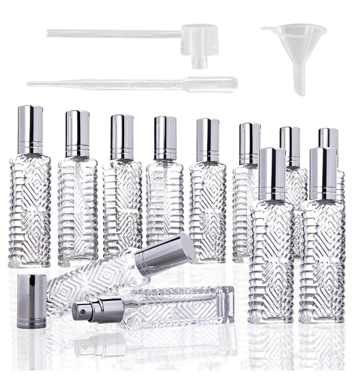 Yu Feng 12-Piece Taj Mahal Style Clear Glass Atomizer Spray Bottles - Refillable Perfume & Essential Oil Set with Funnel & Pipettes | International Shipping - Buy Online on GoSupps.com