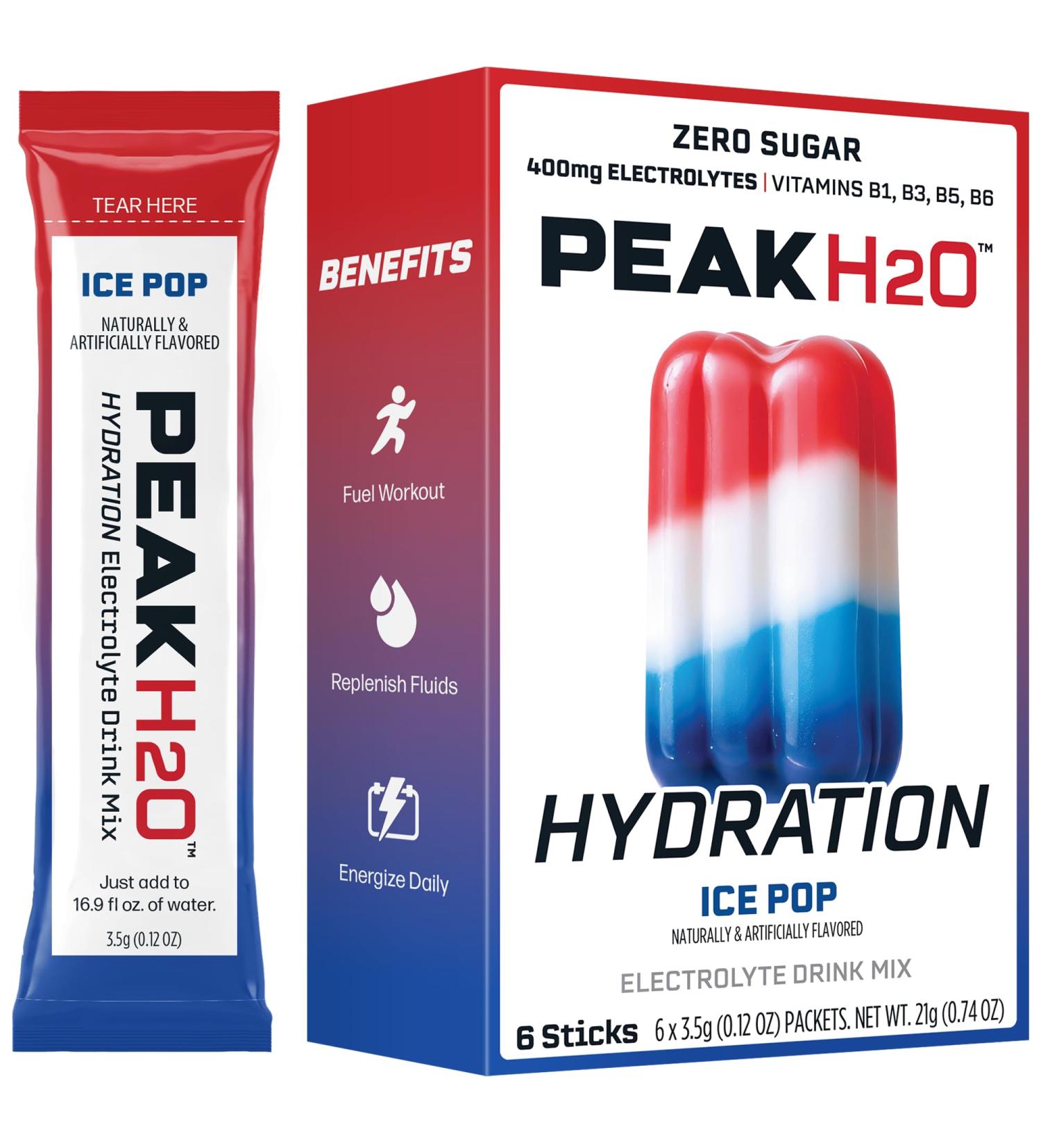 Juicy Mixes PeakH20 Electrolytes Powder Hydration Packets | Ice Pop | 72 Servings | Sugar Free Water Flavor Packets for Workout Recovery - Buy Online on GoSupps.com