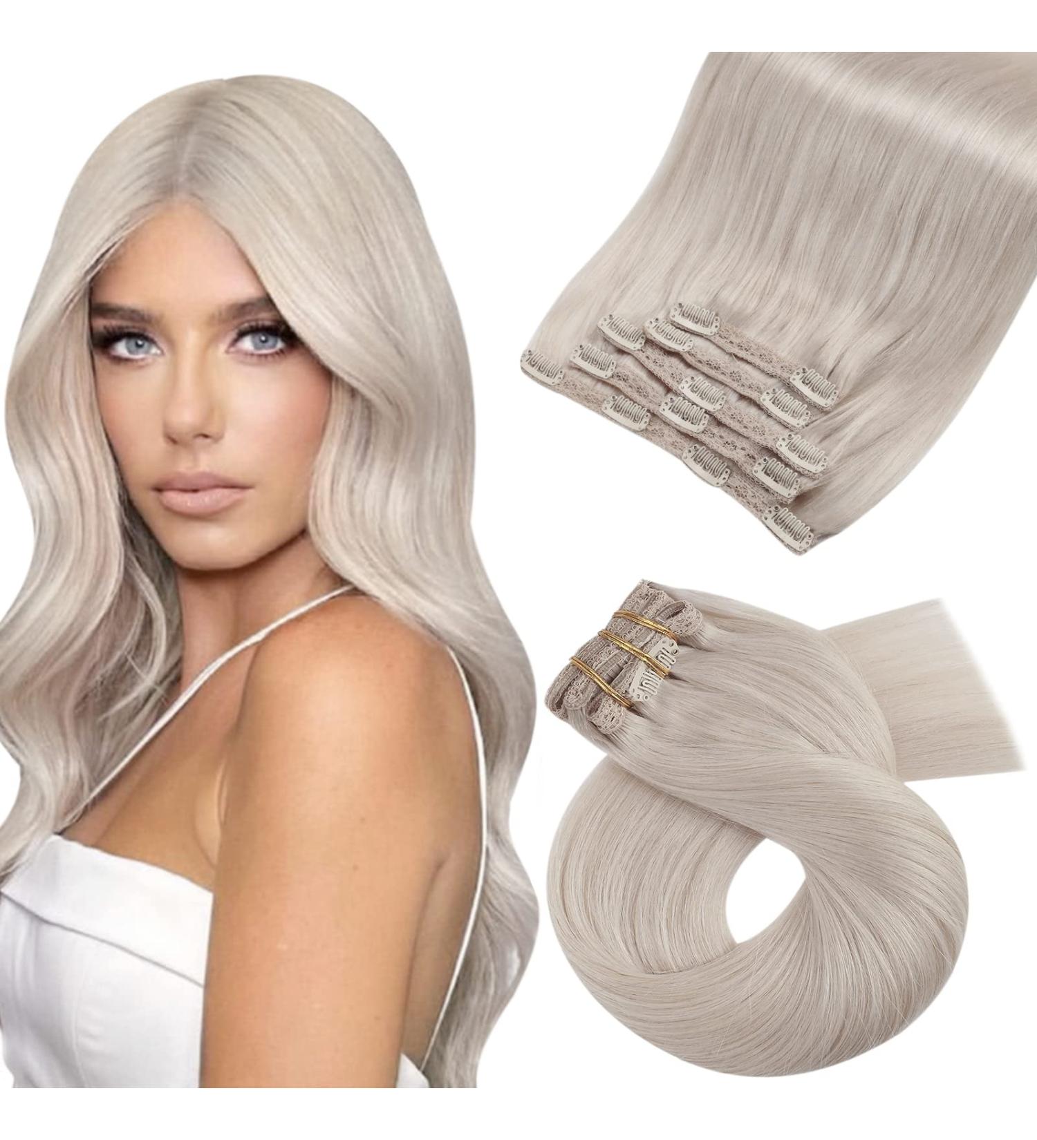 Moresoo 22 Inch White Blonde Human Hair Clip in Extensions - 7 Pieces/120g (#60A) | Moresoo Hair Extensions - Buy Online on GoSupps.com