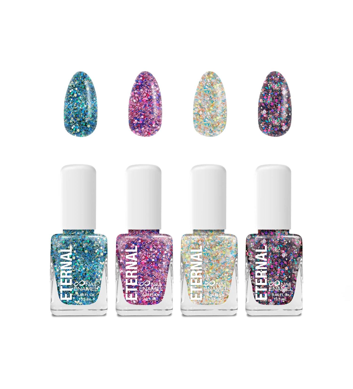 Eternal Collection: 4-Piece Quick Dry Clear Glitter Nail Polish Set - Long Lasting & Shiny Finish (Confetti Party) - Buy Online on GoSupps.com
