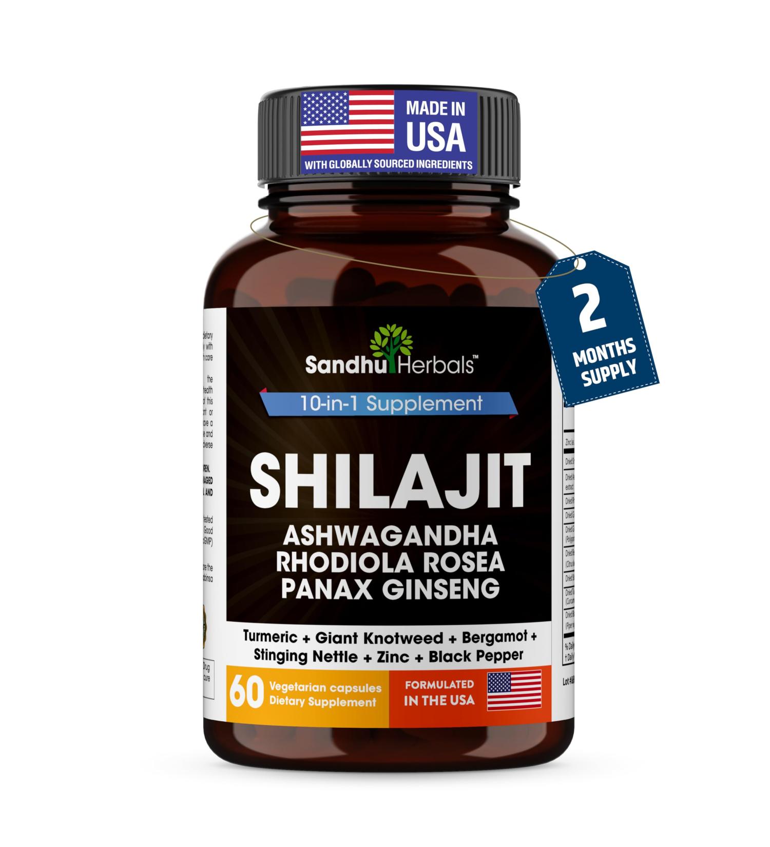 SANDHUHERBALS Shilajit Capsules for Men & Women | Pure Himalayan Blend with Ashwagandha | High Potency and Energy Supplement | 2 Months Supply | for Extra Power and Stamina | Combo with Sea Moss Shilajit 60 Count (Pack of 1) - Buy Online on GoSupps.com