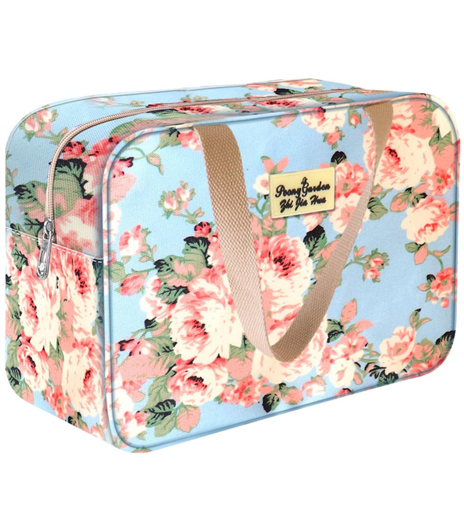 Waterproof Large Cosmetic Bag for Women - Hcfgs Blue Rose Travel Makeup Organizer - Buy Online on GoSupps.com