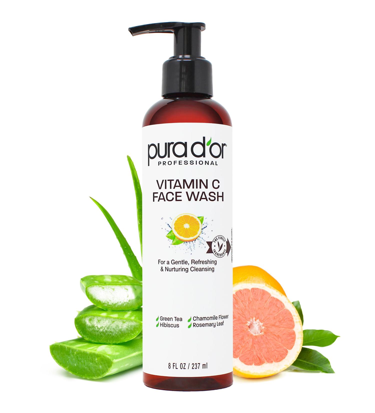 PURA D OR Vitamin C Face Wash 8 Oz | Antioxidant Rich Brightening Cleanser | Hydrating & Gentle | Sulfate & Paraben Free | For All Skin Types - Buy Online on GoSupps.com