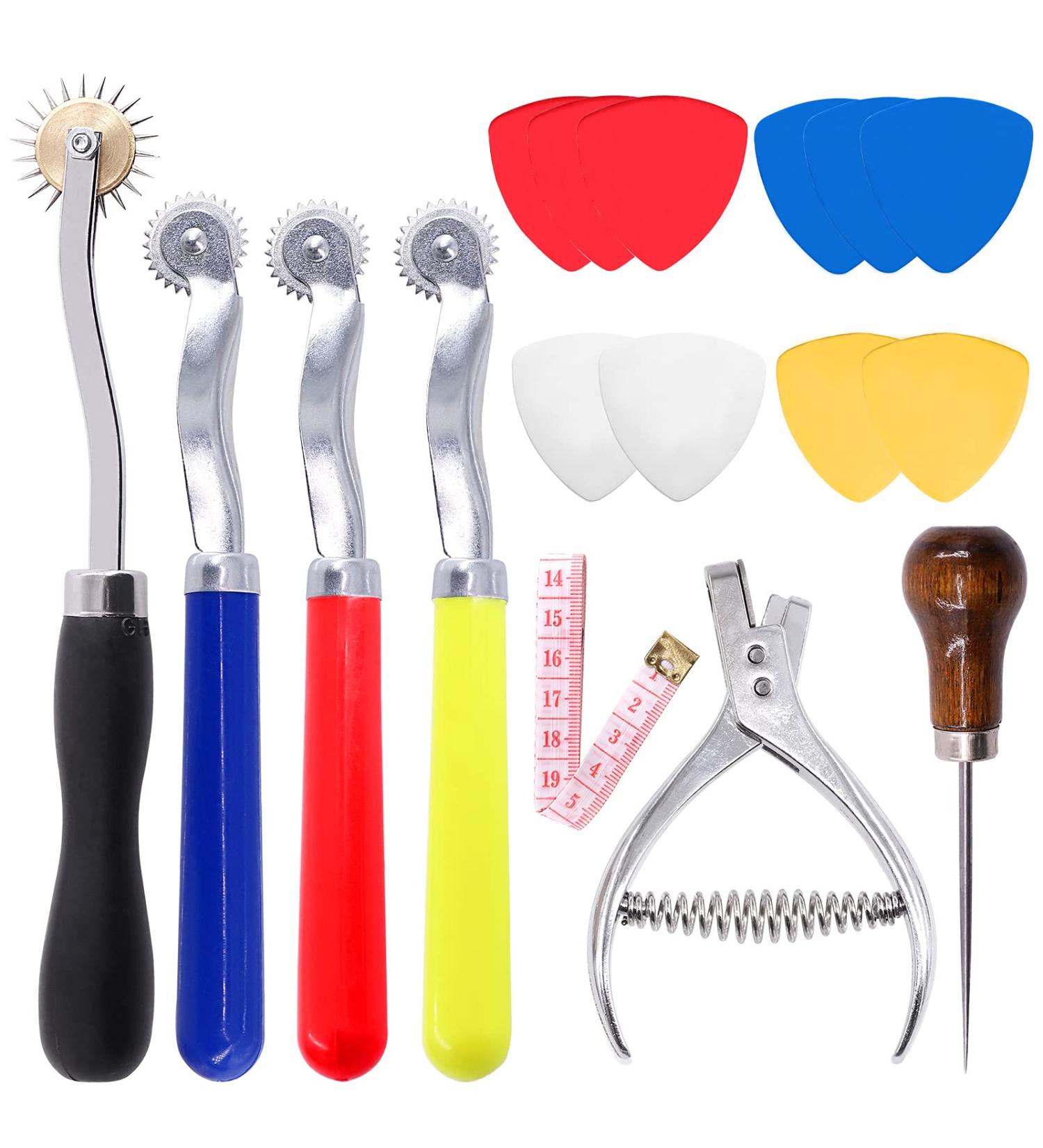 Mardatt 8Pcs Professional Leather Sewing Kit - Tracing Wheels, Pattern Notcher, Scratch Awl, Tailors Chalk, Measuring Tape - for Leather, Tailor, Paper, Cloth Sewing - Buy Online on GoSupps.com