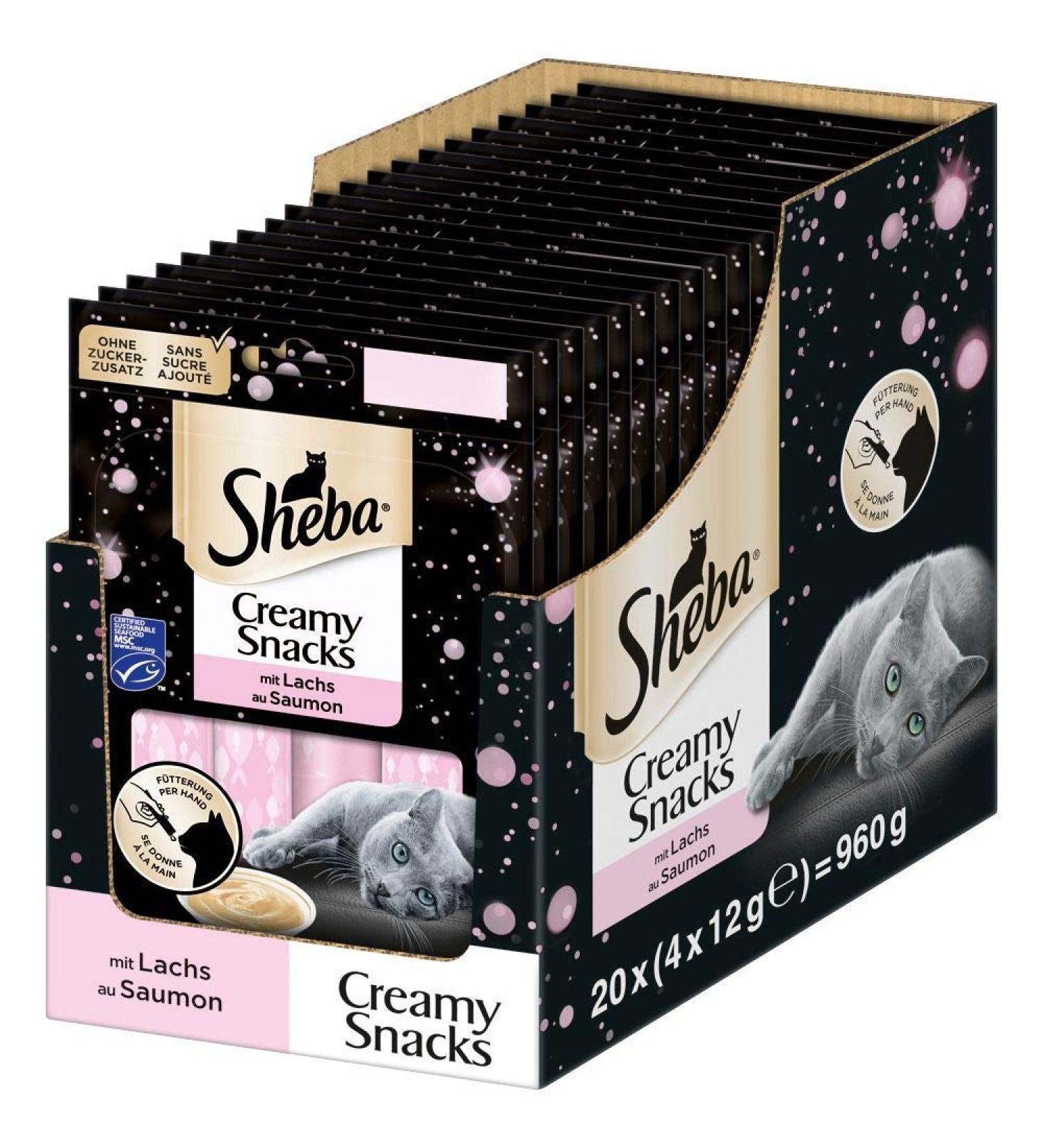 Sheba Creamy Snacks for Cats - Salmon Flavored Licking Sticks | 80 x 12g Pack | Ideal International Shipping - Buy Online on GoSupps.com