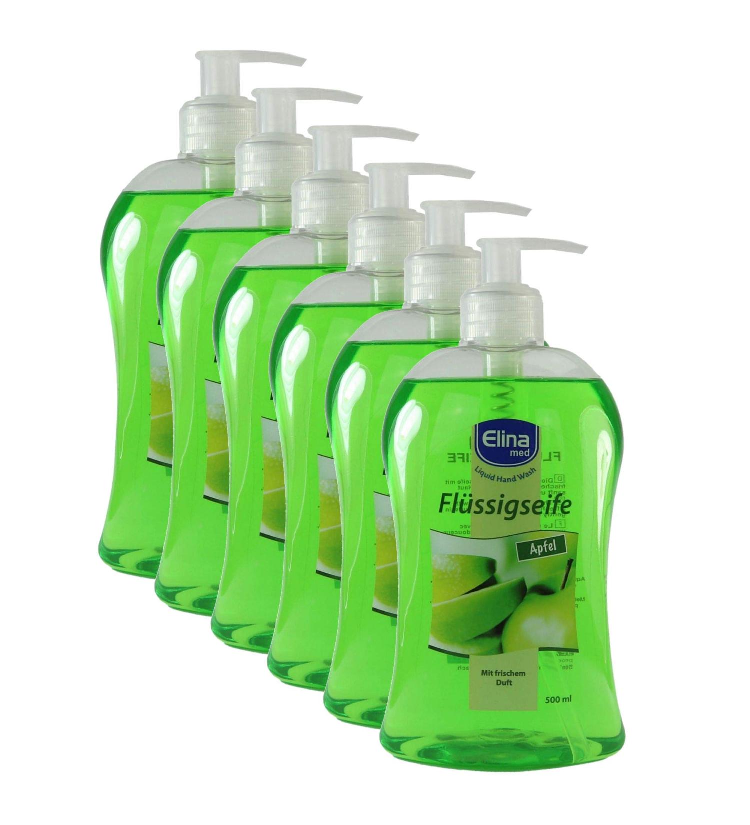 6 x Elina med - Soap/Liquid Soap - Apple - With fresh scent (6 x 500 ml) 3 l (1 pack) Apple