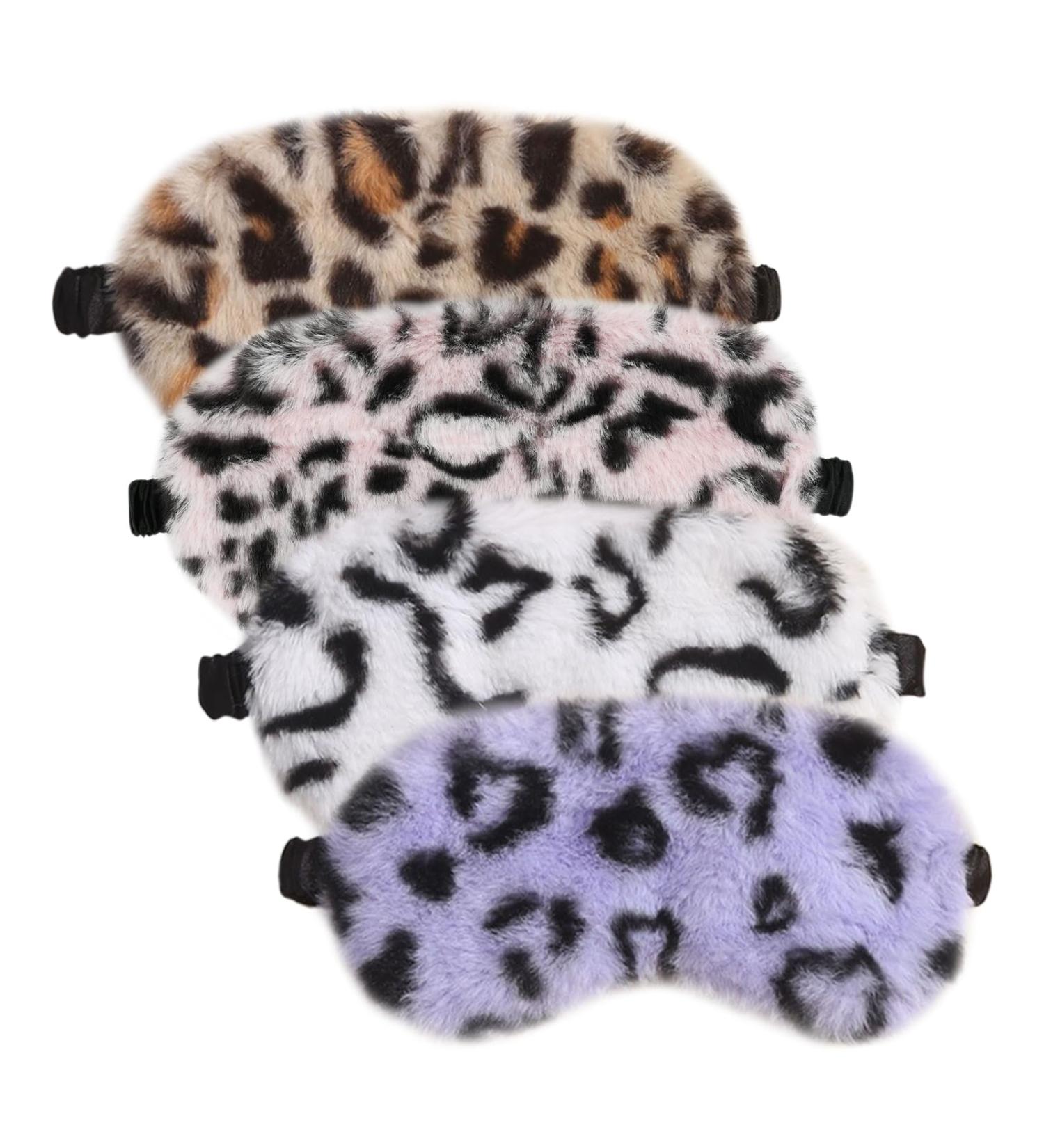 Bekecidi 4 Pack Sleeping Masks for Women Plush Eye Mask Blackout Sleep Eye Mask Kids Sleep Mask Pink Purple White Blue Sleepover Eye Masks Adjustable for Kids Adult Women Leopard Print - Buy Online on GoSupps.com