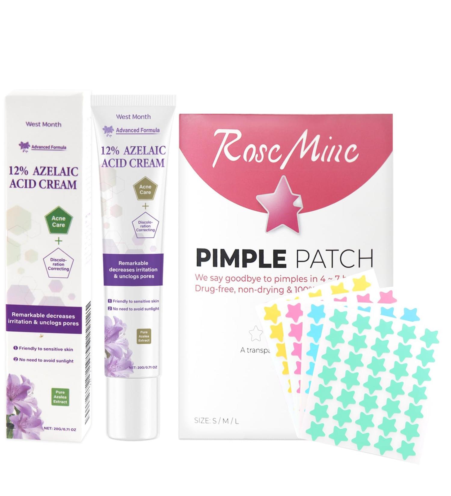 Znnhnn Set of azelaic acid creamAzelaic acid cream 20 g Antipimple cream contains salicylic acid 12 azelaic acid serum with 200 pieces pimple patches hydrocolloid pimple patch - Buy Online on GoSupps.com