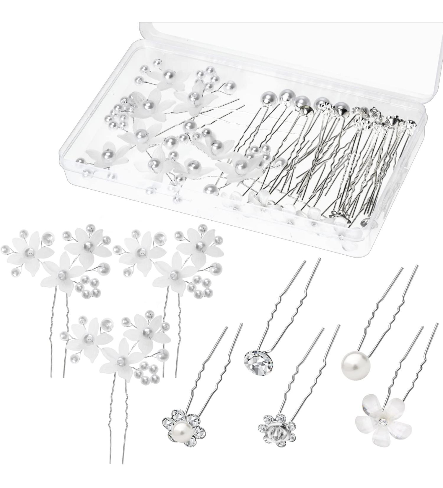 Silver Rhinestone Pearl Wedding Hair Pins - 28 Pieces Bridal Hair Accessories for Brides & Bridesmaids - Buy Online on GoSupps.com