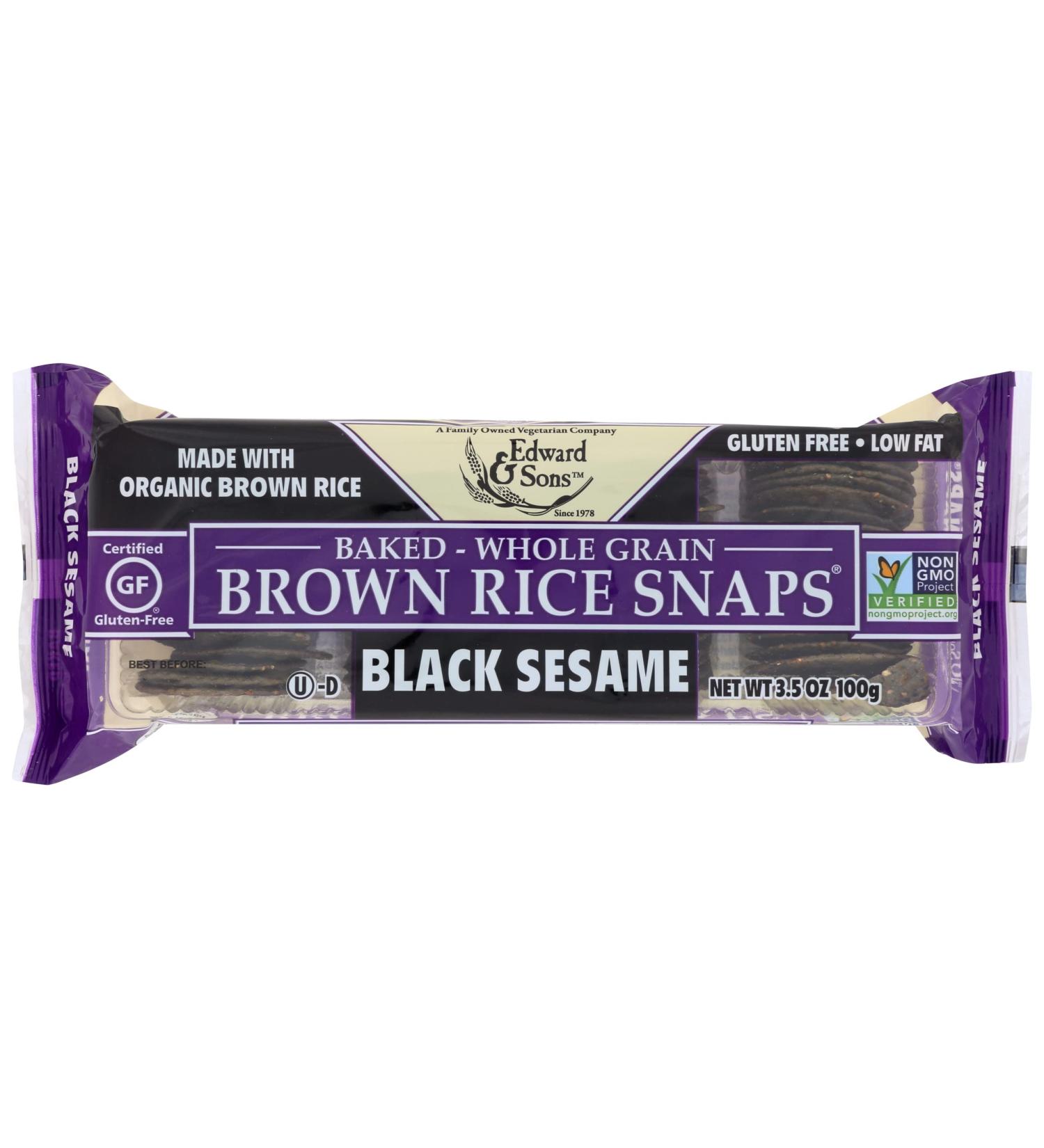Edward & Sons Whole Grain Brown Rice Snaps with Black Sesame - 3.5 oz (100g) | Healthy Snack - Buy Online on GoSupps.com