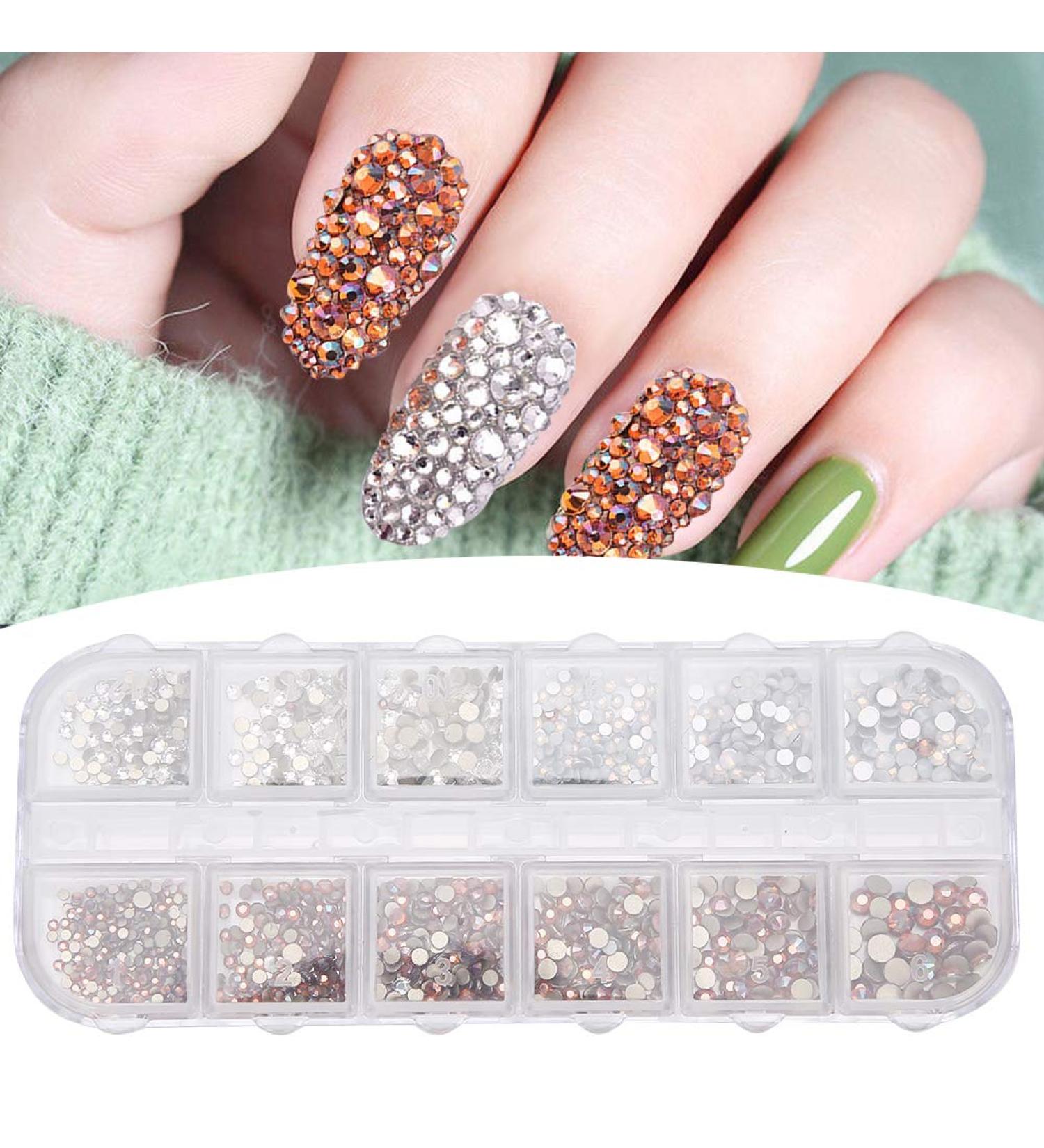 12 Grid/Box Nail Decoration Set Nails Kit Art Nail Tools Flat Bottom Nail Art Rhinestones Nail Art Decoration Manicure Tool Nail Art Accessories Nail Rhinestones(#3) - Buy Online on GoSupps.com