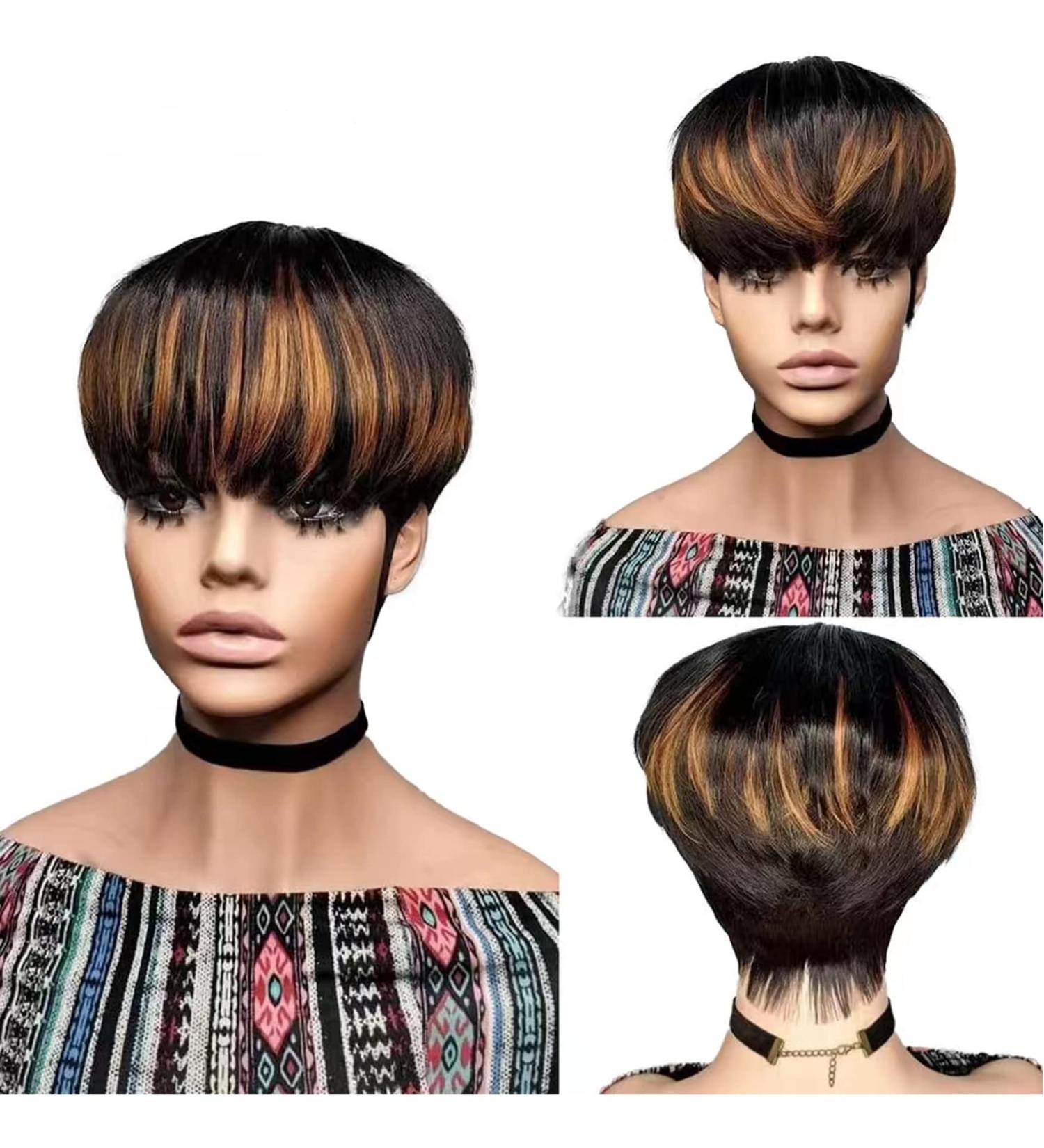 SAEIALL Pixie Cut Wig | Black Brown Short Brazilian Virgin Human Hair | Layered Mushroom Wigs for Black Women | Natural Wavy Glueless Wig (1B30) - Buy Online on GoSupps.com