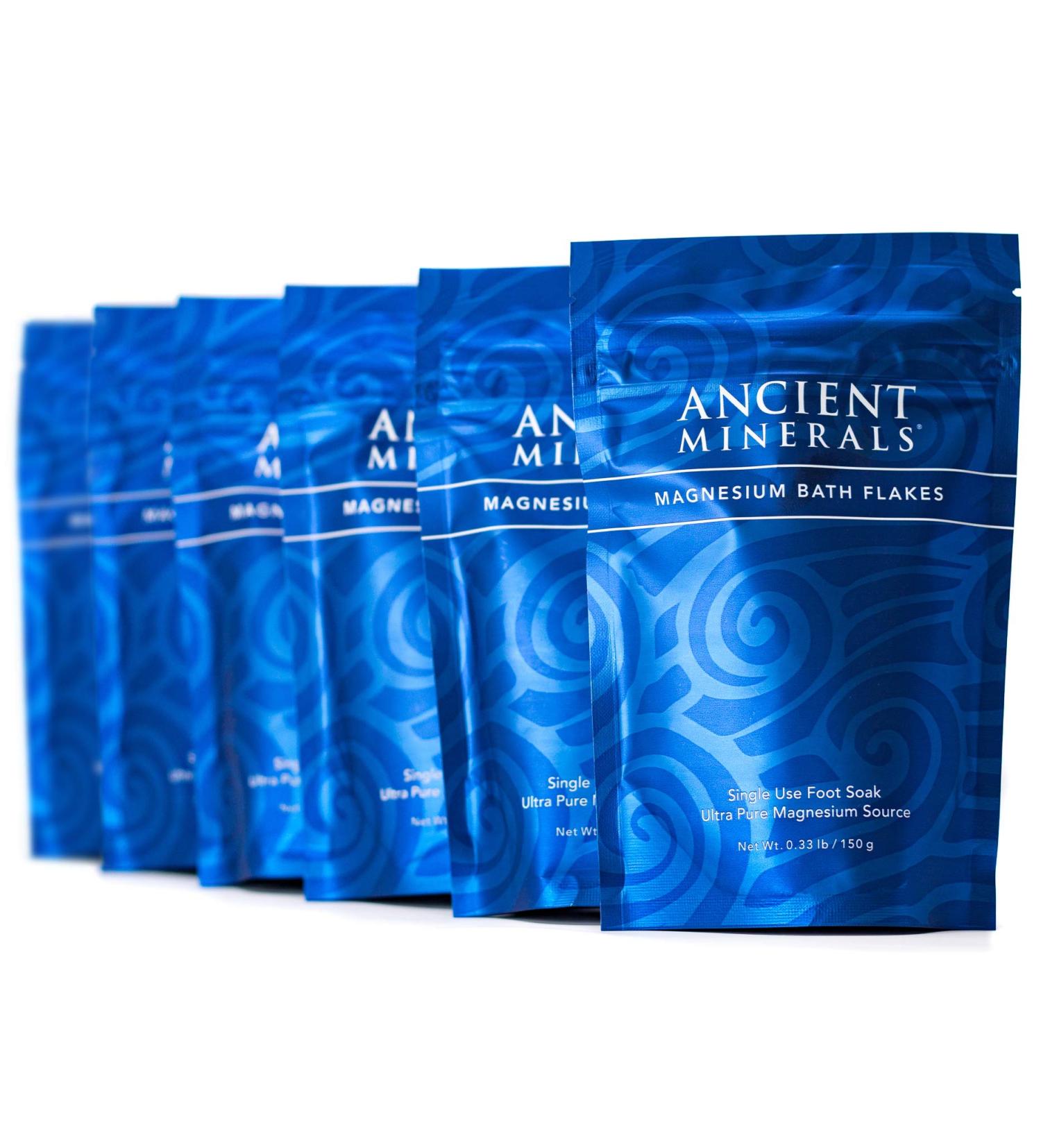 Ancient Minerals Magnesium Bath Flakes | 6-Pack Single Use Chloride Pouches - 0.33lb Bag - Buy Online on GoSupps.com