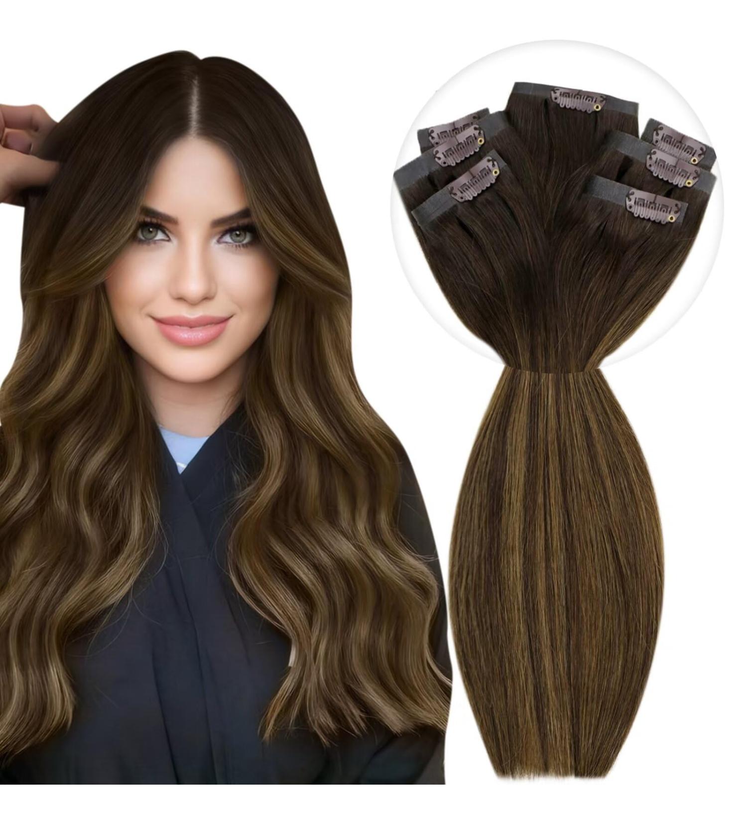 Vivien Clip In Extensions - 14 Inch Real Hair Balayage Brown Extensions - 120g PU Clips - #2/8/2 - Buy Online on GoSupps.com