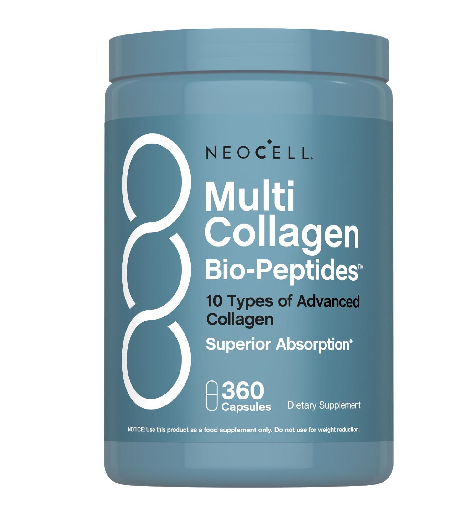 NeoCell Multi Collagen Peptides Capsules | 360 Pills | 10 Types of Advanced Bio-Peptides | Superior Absorption | Grass Fed Complex Supplement | for Women and Men - Buy Online on GoSupps.com
