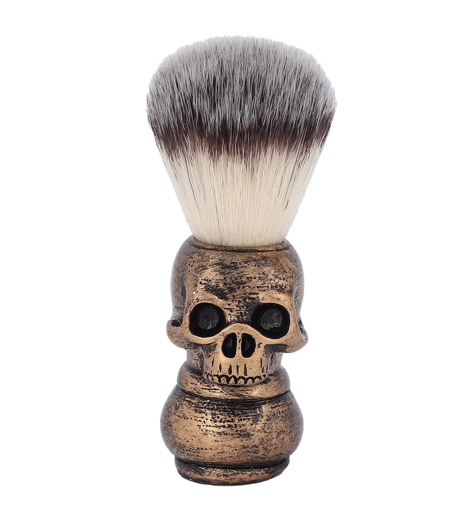 Men's Skeleton Shaving Brush | Golden Skull Beard Grooming Tool for Facial Hair Cleaning - Buy Online on GoSupps.com