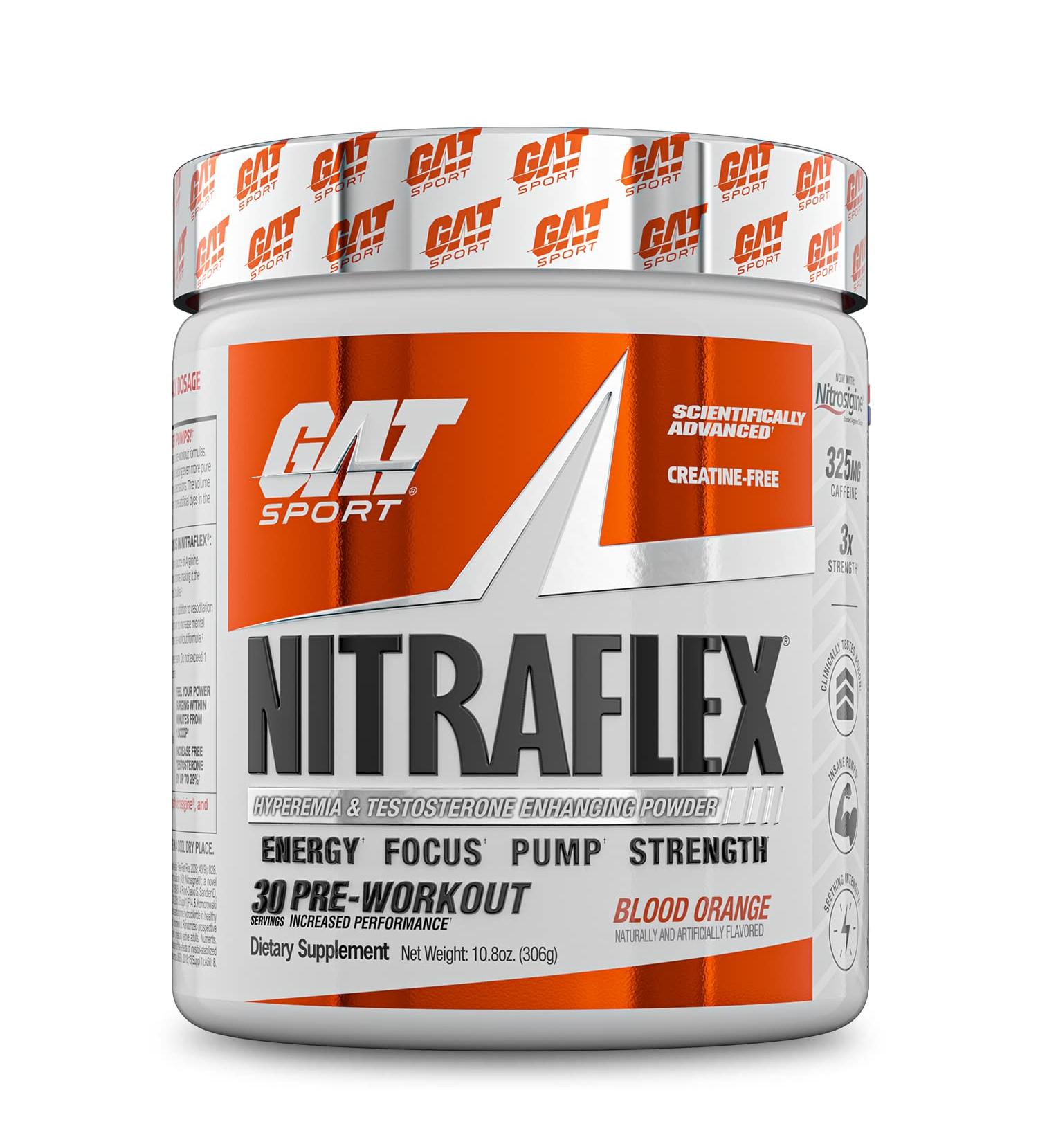 GAT Sport Nitraflex Advanced Pre-Workout Powder - Blood Orange | Boosts Strength, Energy & Performance | Creatine-Free | 30 Servings - Buy Online on GoSupps.com