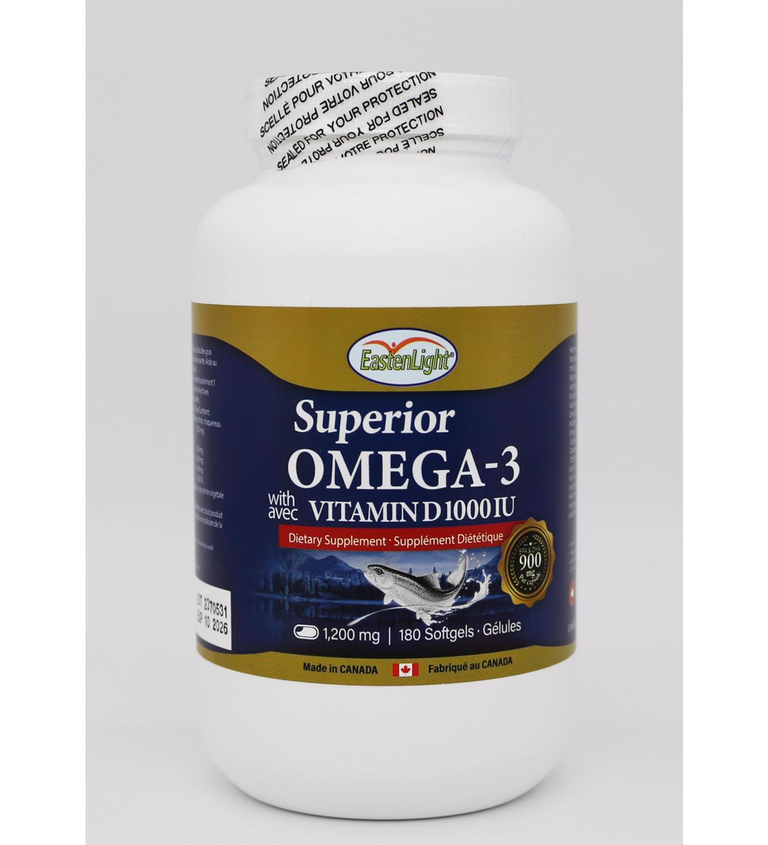 EastenLight Omega-3 1200mg Triple Strength Deep Sea Fish Oil/Vitamin D 1000IU 180 Softgels - Buy Online on GoSupps.com