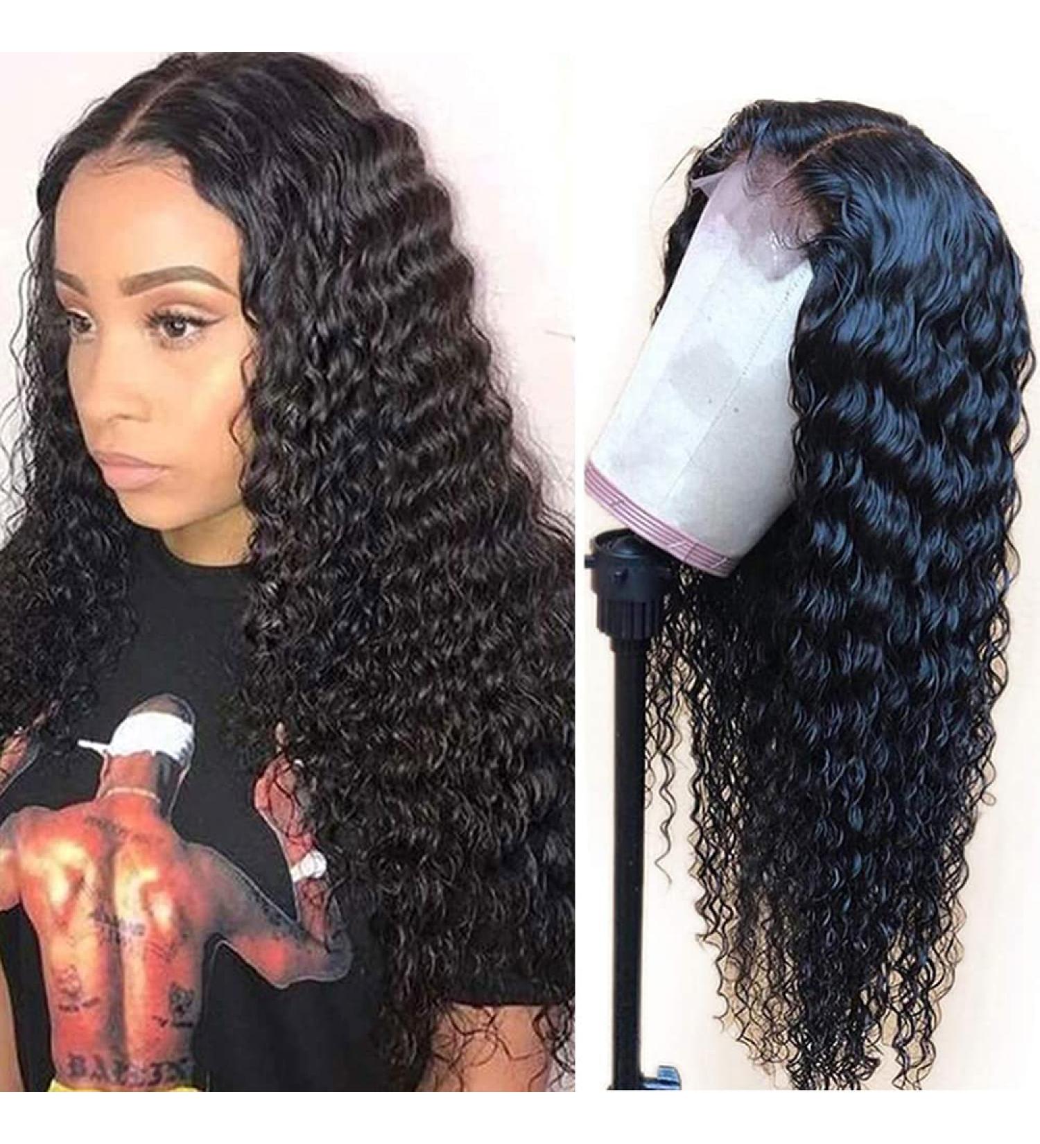 18 Inch Deep Wave Lace Front Wig Human Hair for Black Women | Pre Plucked, Glueless, Natural Black, 150% Density - Buy Online on GoSupps.com