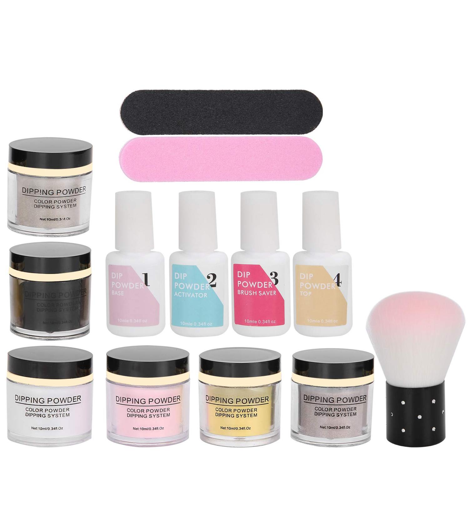 Nail Dipping Powder Set Quick Drying Portable Nail Art Powder Top Base Coat Gel Dust Brush Manicure Tool Set for French Nail Art(K1215) - Buy Online on GoSupps.com