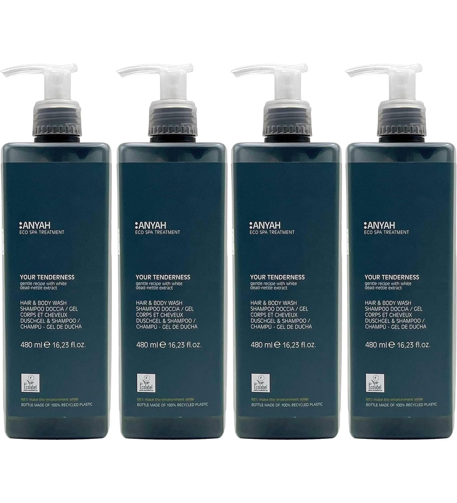 Anyah - Shampoo and Shower Gel - 4x480ml - Refillable - All-in-One Gentle Daily Formula with White Dead Nettle Extract - Shampoo - Shower Soap - Made in Italy - Buy Online on GoSupps.com