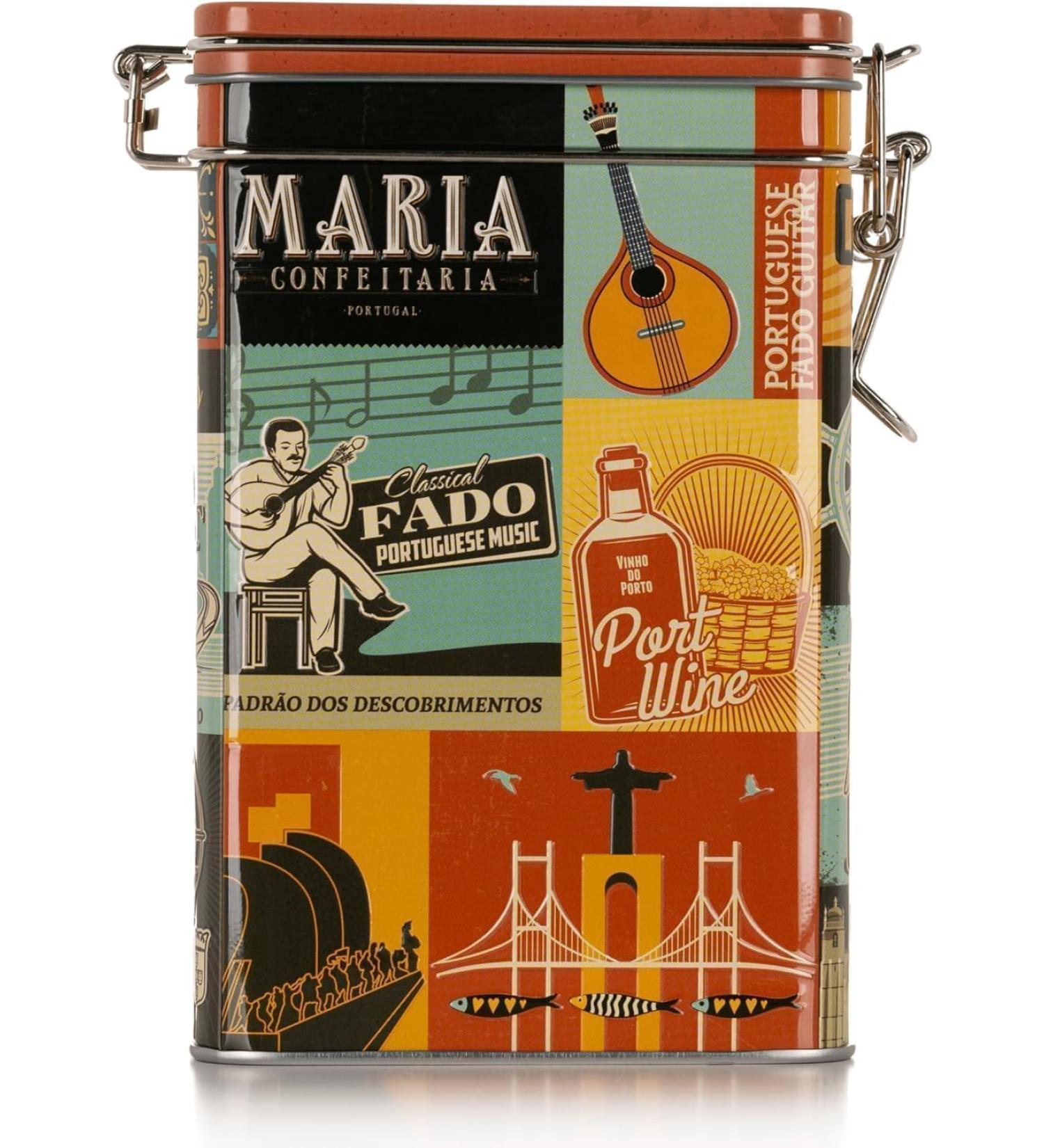 Maria Confeitaria Apple and cinnamon biscuits in a decorative 150g Portuguese tin - Crispy apple and cinnamon biscuits - Ideal tin as a souvenir or for tea