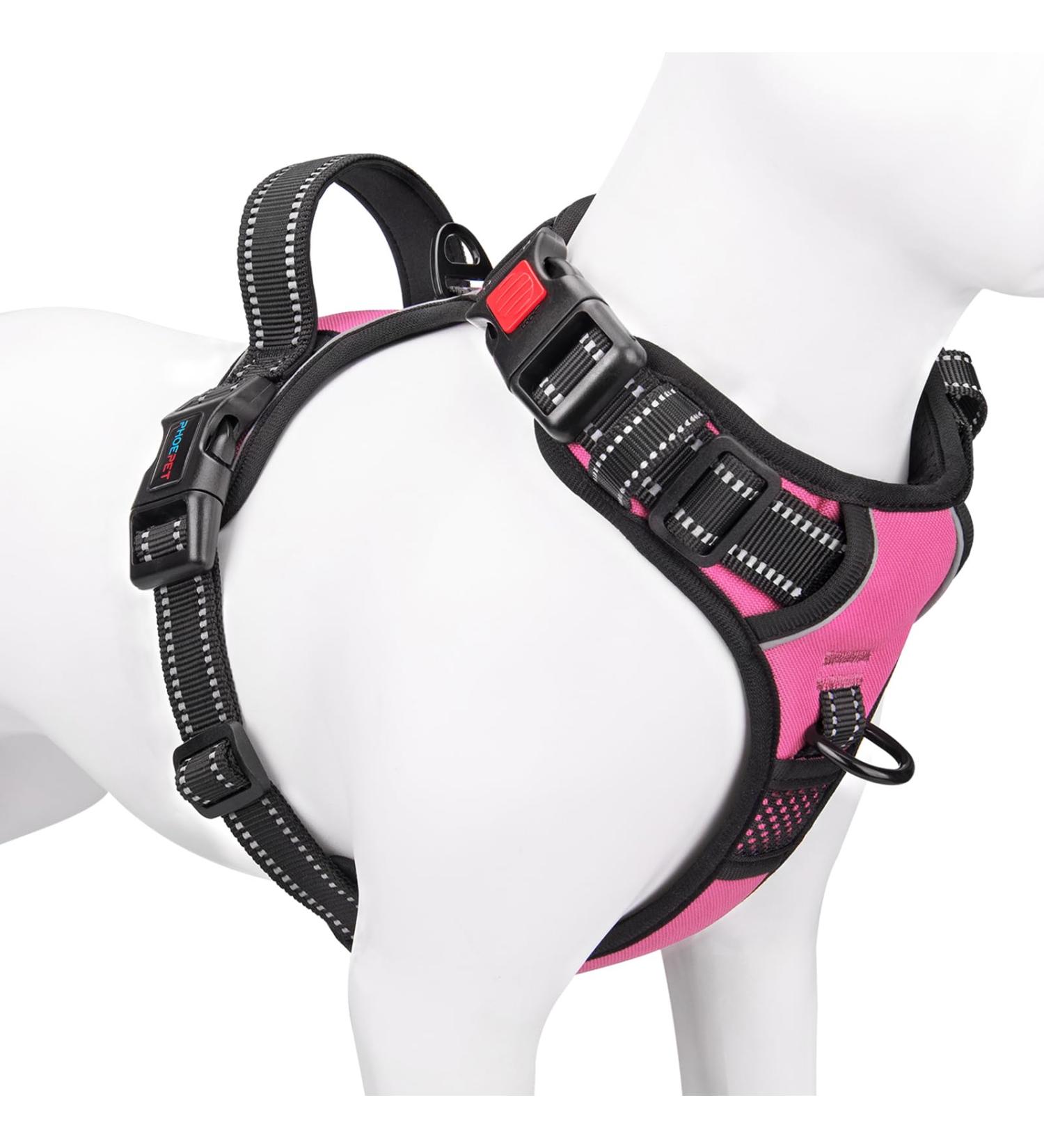 Phoepet Reflective Adjustable Dog Harness for Small Dogs - Pink L - Front Clip Vest with Handle 2 Metal Rings & 3 Buckles - Comfortable & Secure Fit - Buy Online on GoSupps.com