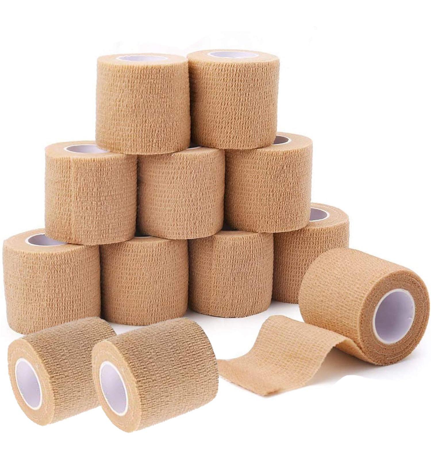 12 Pack Self Adherent Cohesive Bandages 2" x 5 Yards - Athletic Elastic Cohesive Bandage for Sports Injury Ankle Knee & Wrist Ankle Sprains & Swelling (Brown) - Buy Online on GoSupps.com