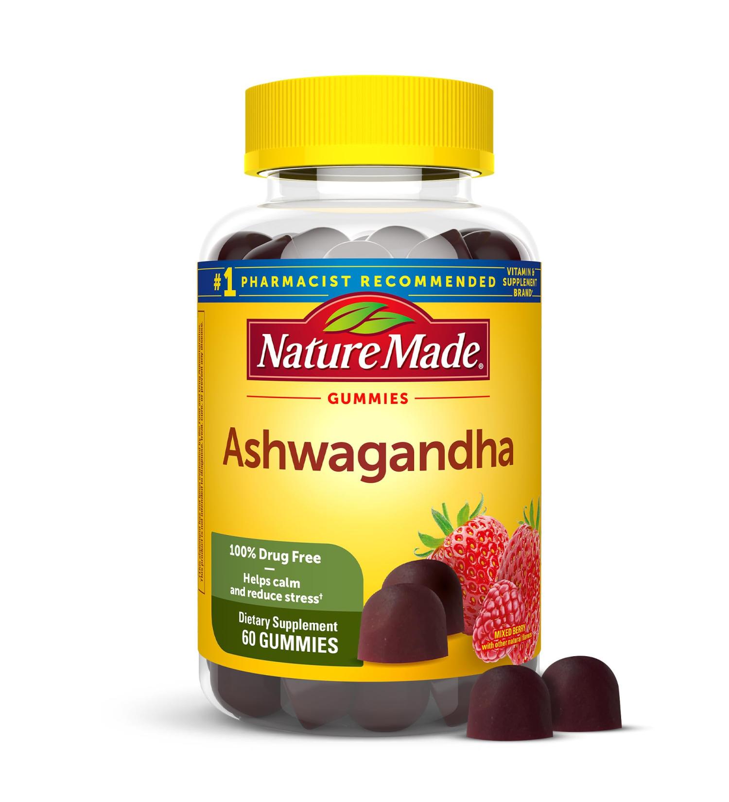 Nature Made Ashwagandha Gummies Vegan KSM 66 Ashwagandha Supplement for Stress Support 60 Count 30-Day Supply 60 Count (Pack of 1) - Buy Online on GoSupps.com