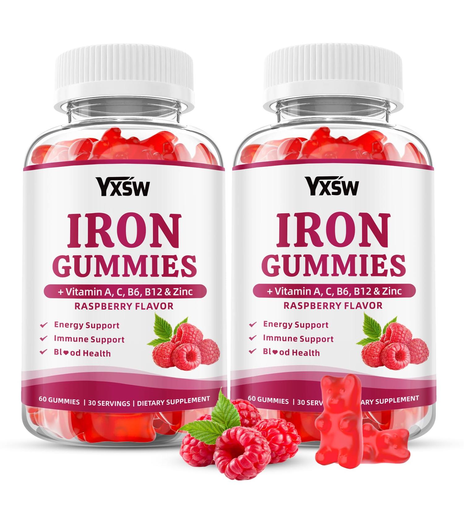 Iron Gummies for Women & Men Vegan Iron Supplement Gummies with Vitamin C A B-Complex Folate Zinc- for Immune Health & Energy Support Raspberry Flavor 120 Count 120 Count (Pack of 1) - Buy Online on GoSupps.com