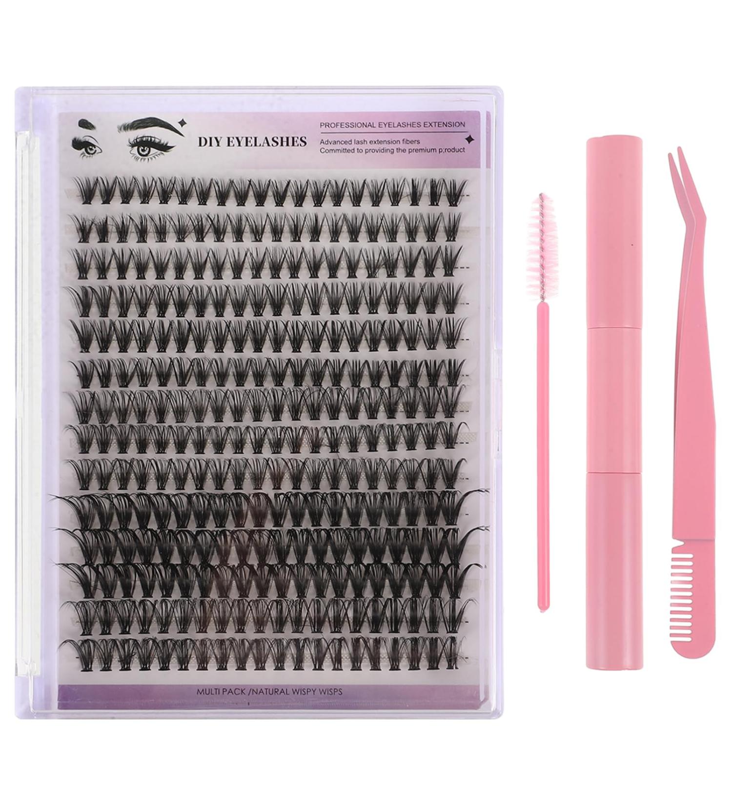 FRCOLOR DIY Eyelash Kit - Individual Lash Clusters Eyelash Extensions Tools Glue Remover & Tweezers - Self Application - Pink - International Shipping - Buy Online on GoSupps.com