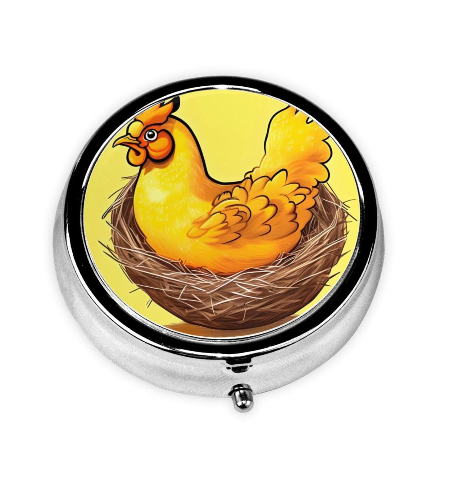 Bird's Nest Golden Chicken Round Pill Box | 3 Compartment Organizer | Portable Travel Pill Box for International Shipping - Buy Online on GoSupps.com