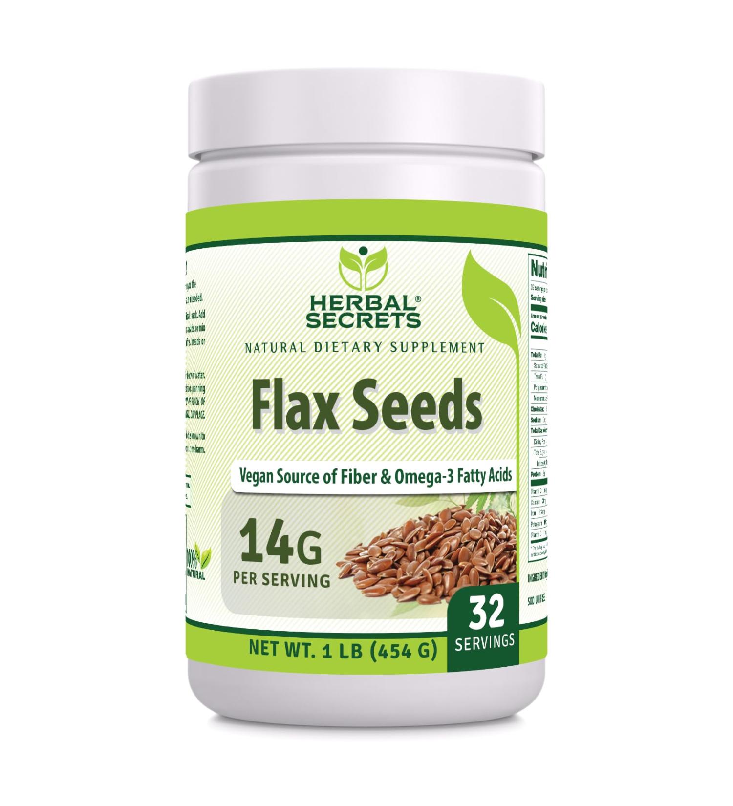 Herbal Secrets Organic Whole Flax Seeds Supplement | 14 G Per Serving | Raw Vegan | Non-GMO | Gluten-Free | Made in USA (1 Pack 1 Lb) 1 Lb 16 Ounce (Pack of 1)
