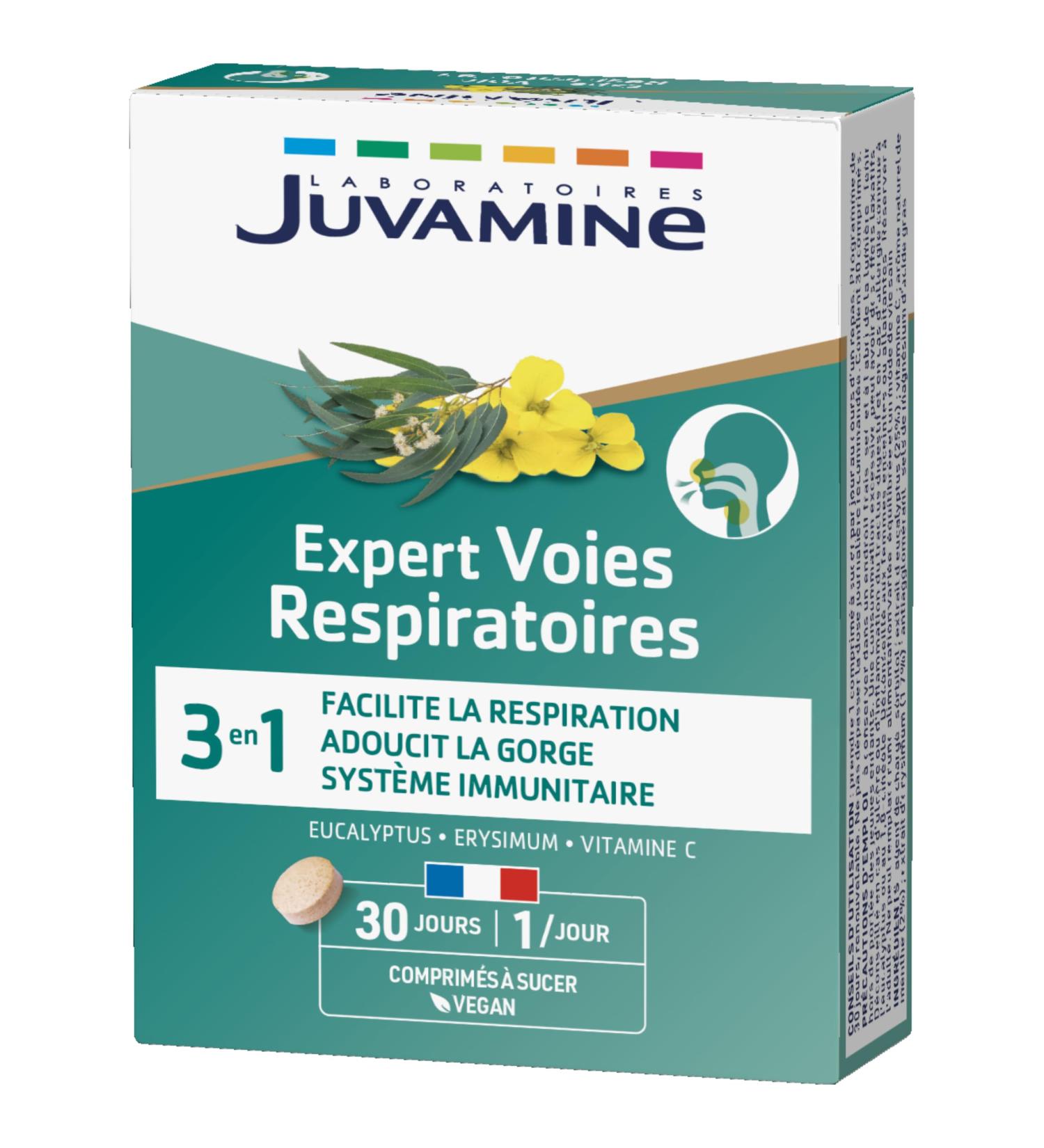 JUVAMINE - Expert Voies Respiratoires Facilite la respiration - Syst me immunitaire - Adoucit la gorge Eucalyptus - Erysimum - Vitamine C - 30 jours Fabriqu en France - Buy Online on GoSupps.com