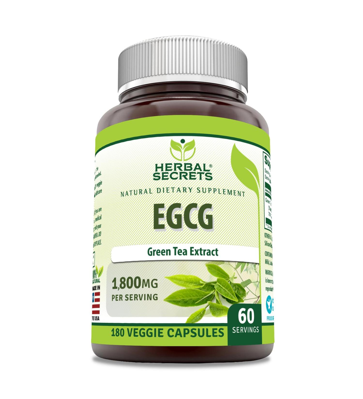 Herbal Secrets EGCG Green Tea Extract 1800 Mg Per Serving | Veggie Capsules Supplement | Non-GMO | Gluten Free | Made in USA (1 Pack 180 Count) 180 Count 1 Count (Pack of 1)