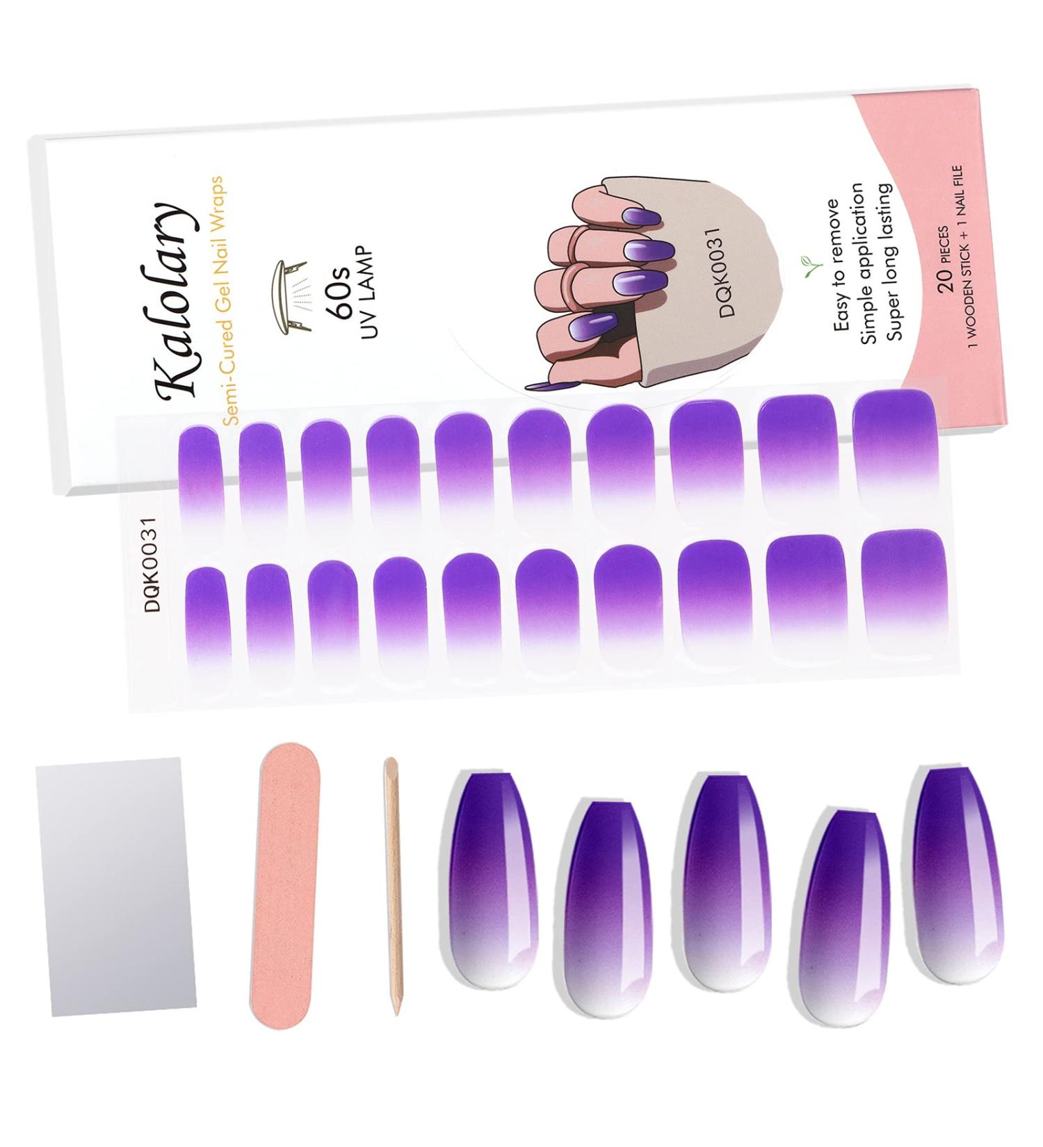 Kalolary Gradient Purple Gel Nail Polish Strips - 20 Semi Cured Full Wraps Stickers with File & Sticks - Waterproof Decals for Women & Girls (UV/LED Lamp Required) - Buy Online on GoSupps.com
